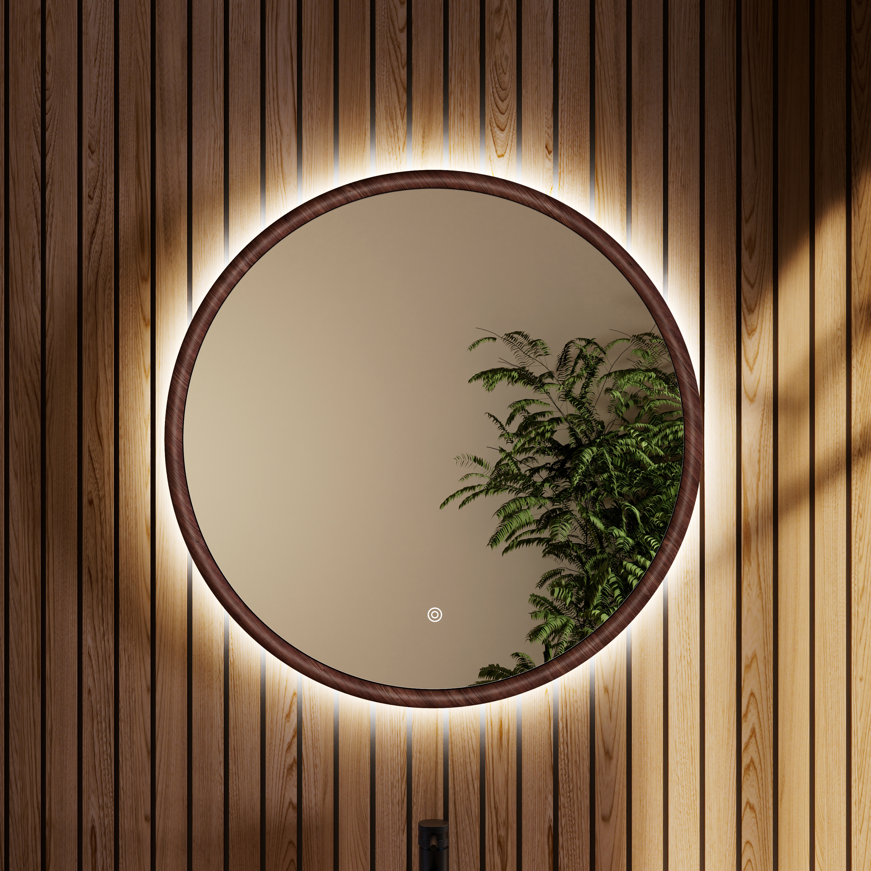 Drench Alfie LED Illuminated Wood Effect Framed Mirror with Demister Pad & Colour Change Lights - 600mm