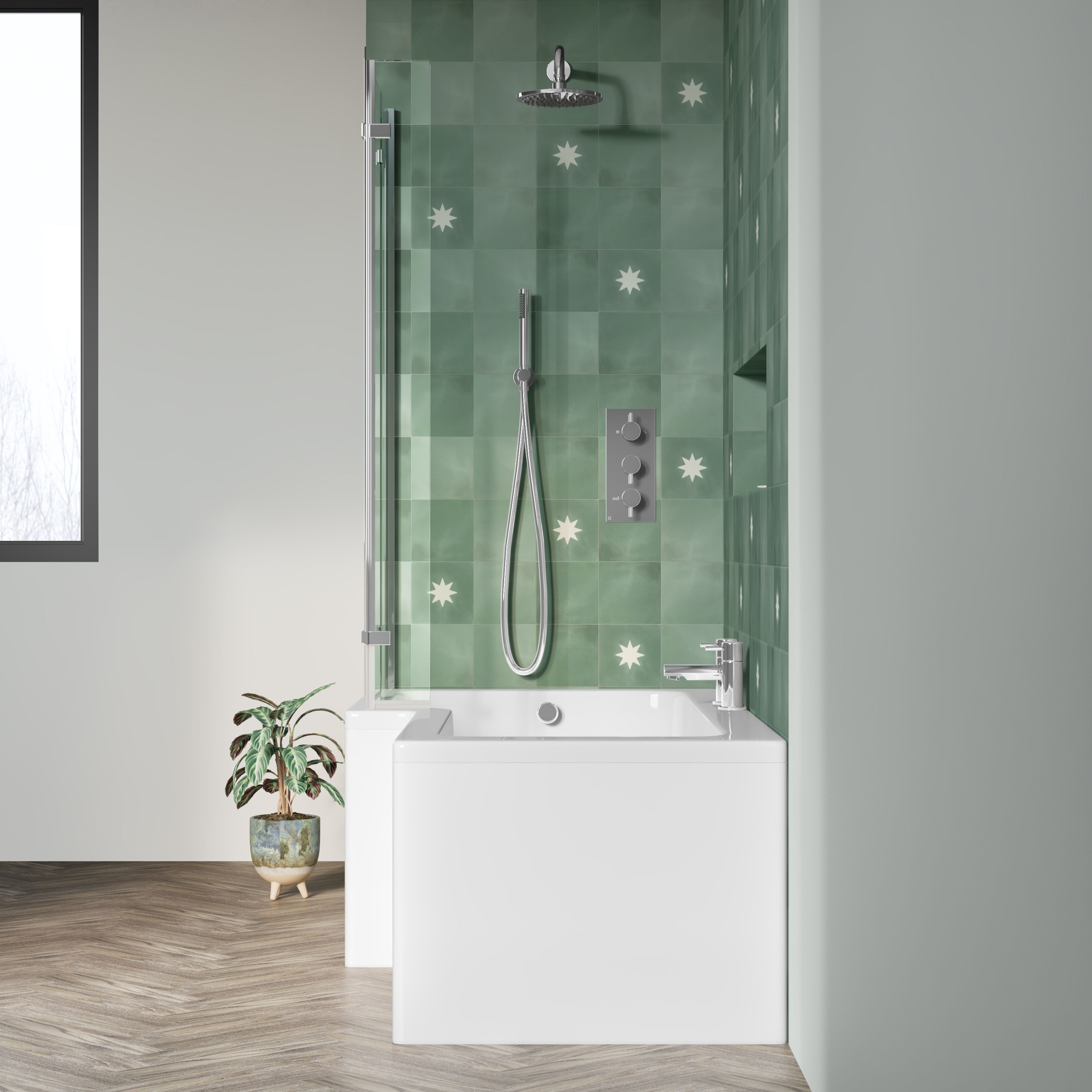 Drench L Shaped Shower Bath with Panel and Shower Screen - 1700mm