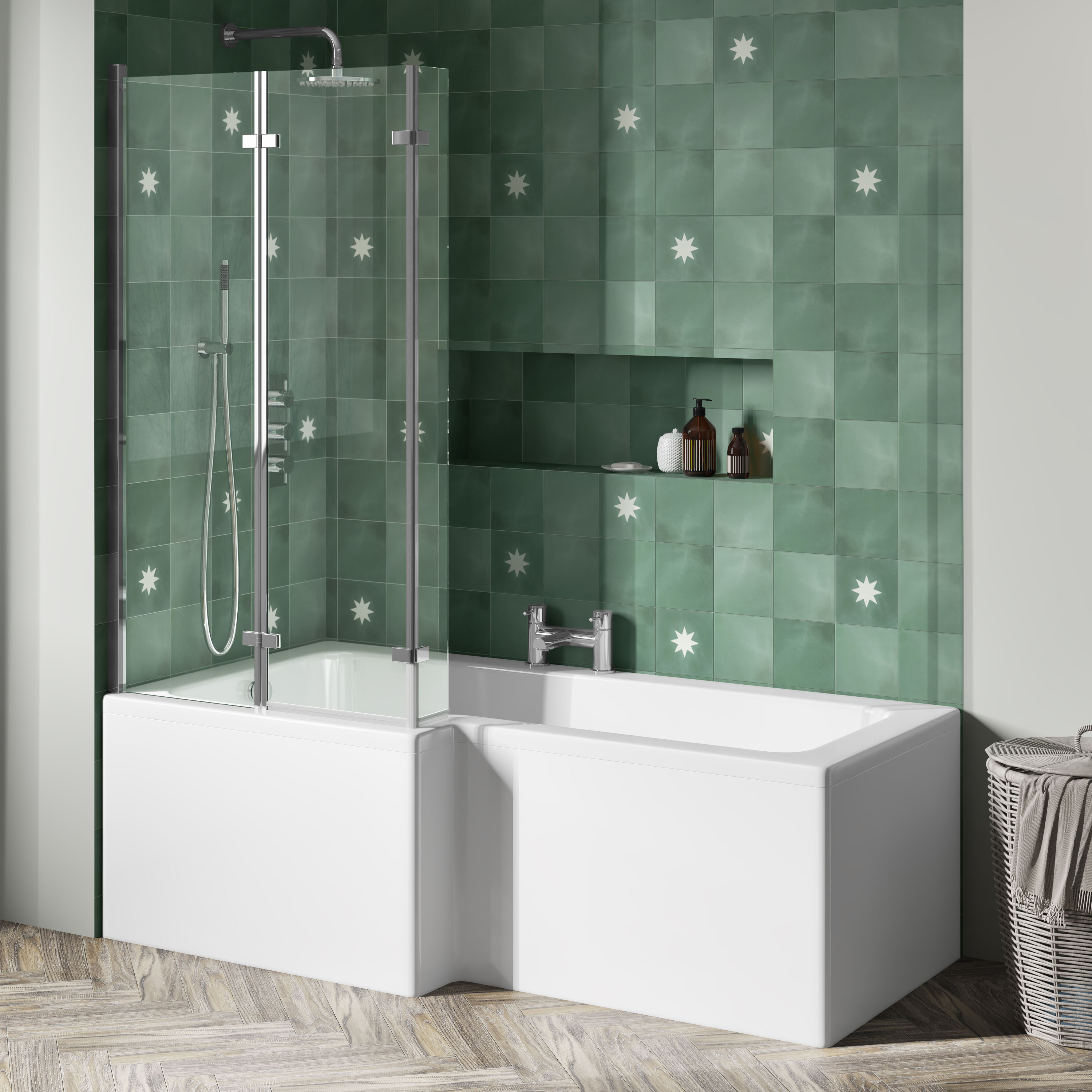 Drench L Shaped Shower Bath with Panel and Shower Screen - 1700mm