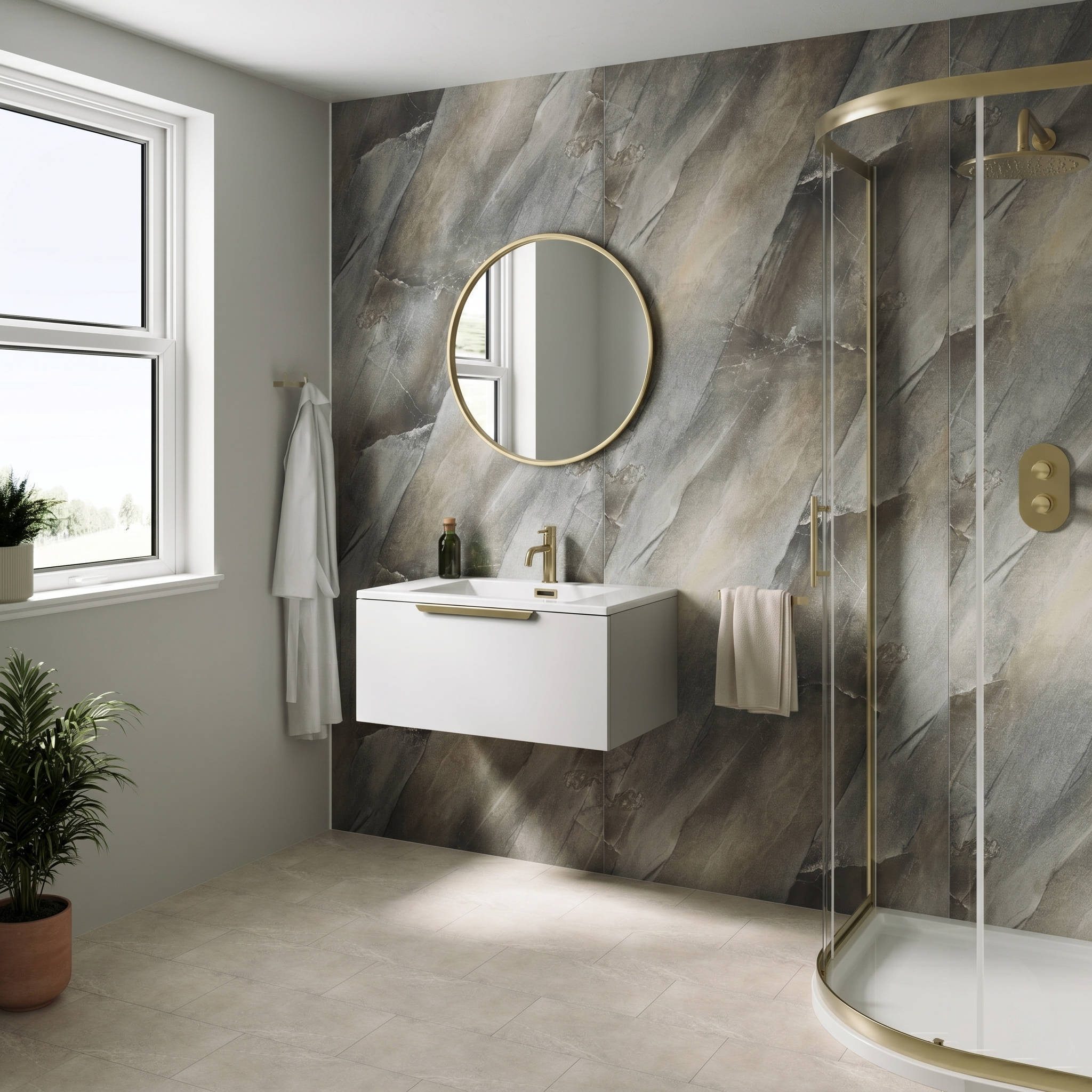 Drench Naturals Matt Slate PVC Waterproof Bathroom Wall Panel - 1000 x 2400mm
