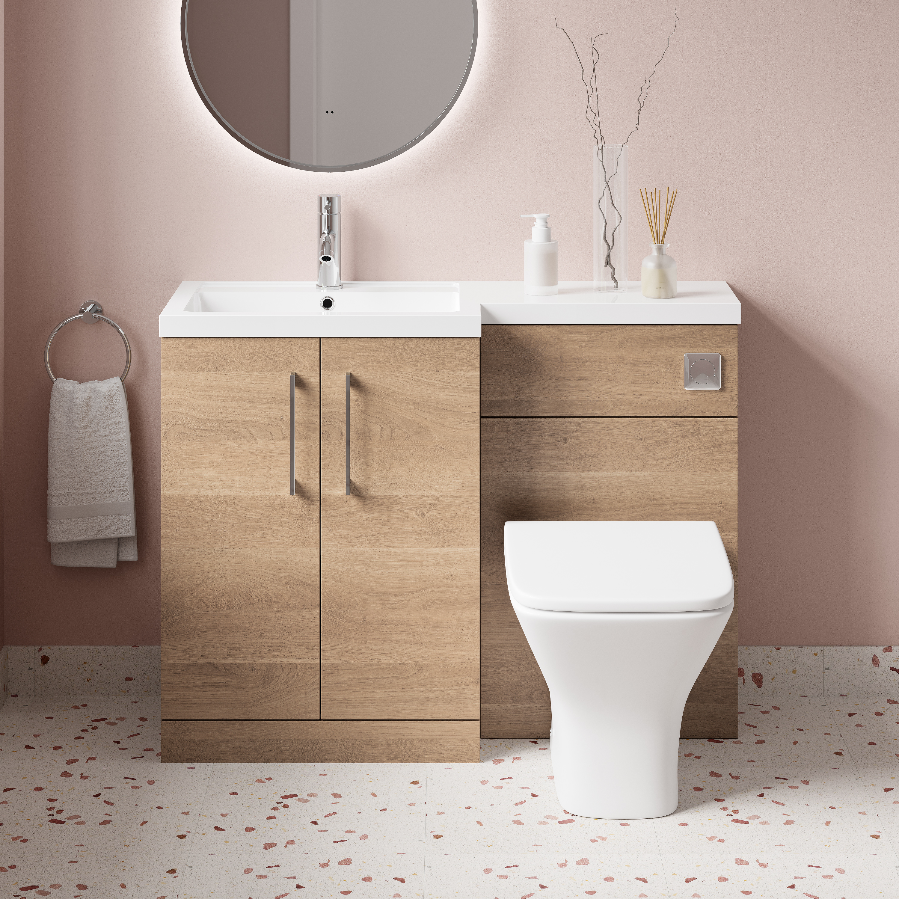Erin 1100mm Bleached Oak Combination Bathroom 2 Door Sink & Toilet Unit