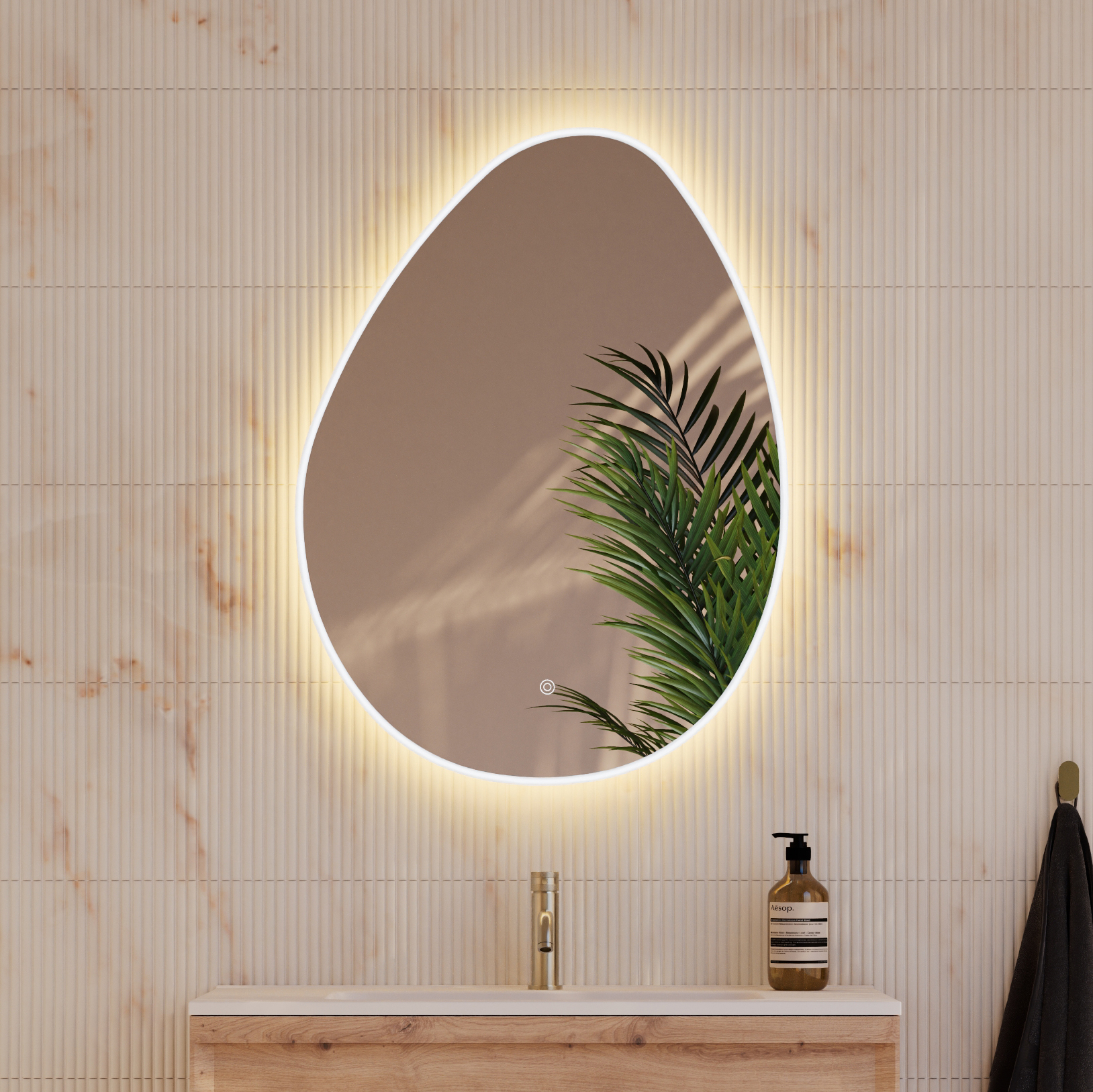 Organics Pebble LED illuminated Mirror with Demister Pad & Colour Change Lights - 600 x 800mm