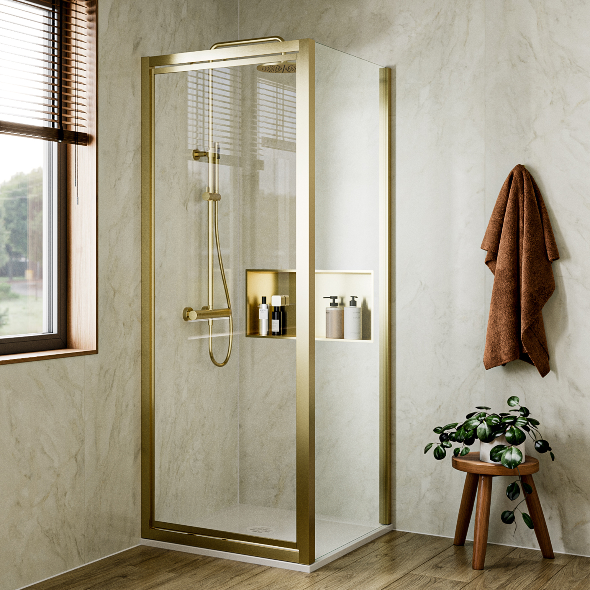 Crosswater Clear 6 6mm Brushed Brass Infold Door & Optional Side Panel