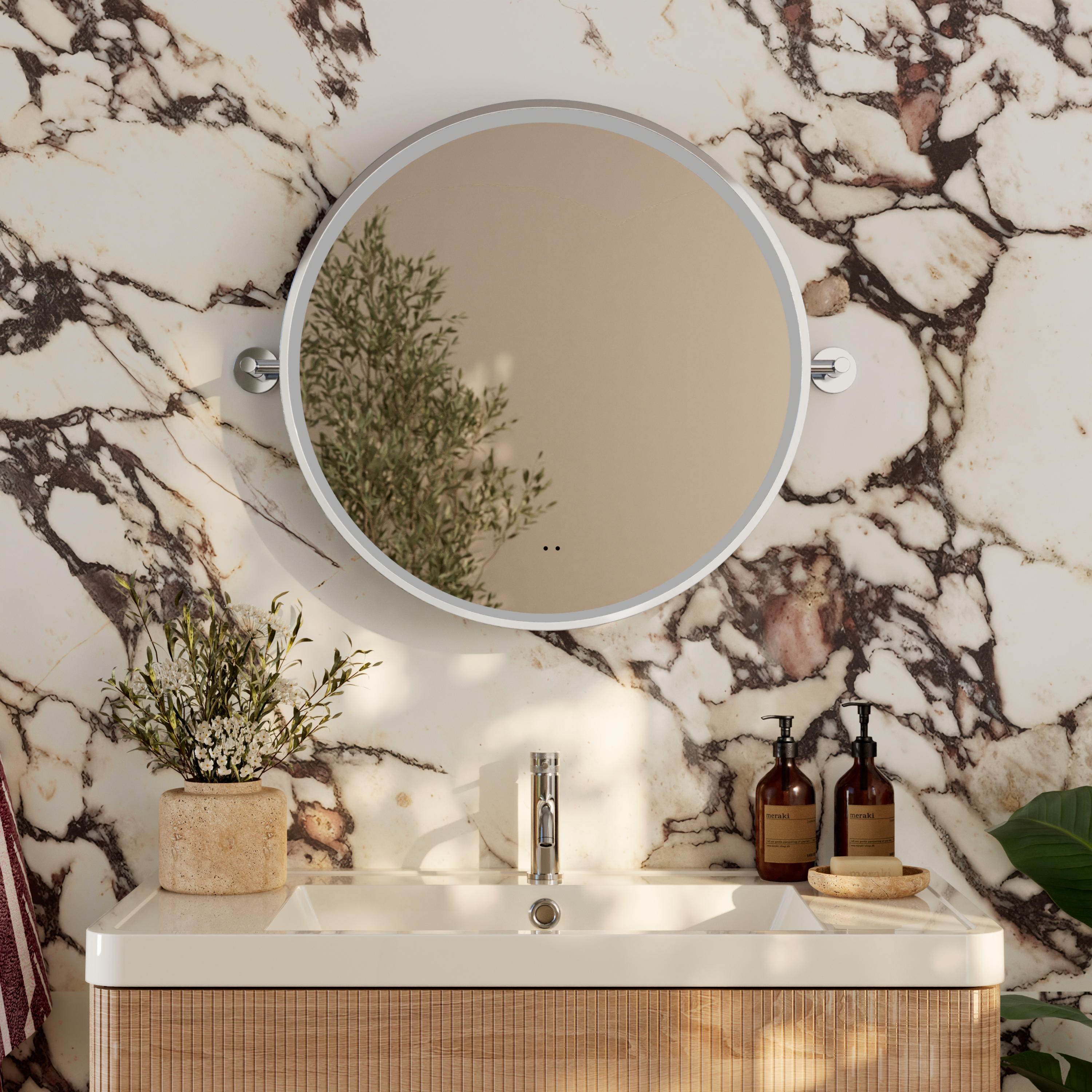 Ester LED Illuminated Framed Round Pivot Mirror with Demister Pad - 600mm