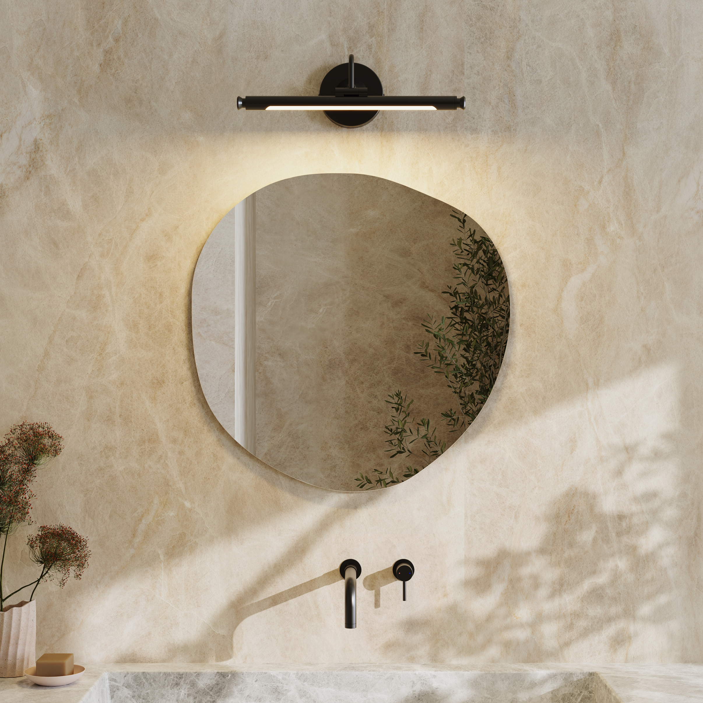 Organics Slim Mirror with Small Picture Wall Light