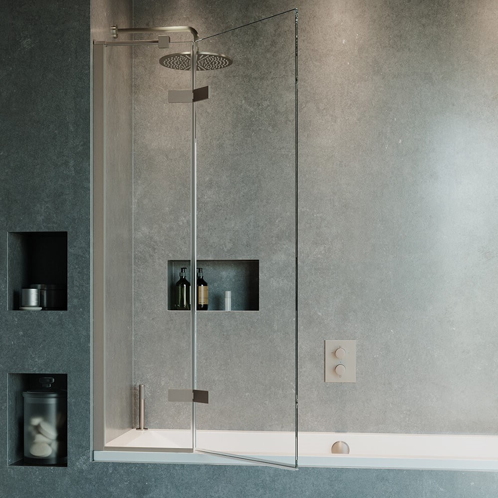 Crosswater Optix 10 Hinged Bath Screen with Inline Panel - Brushed Stainless Steel - 1500 x 900mm