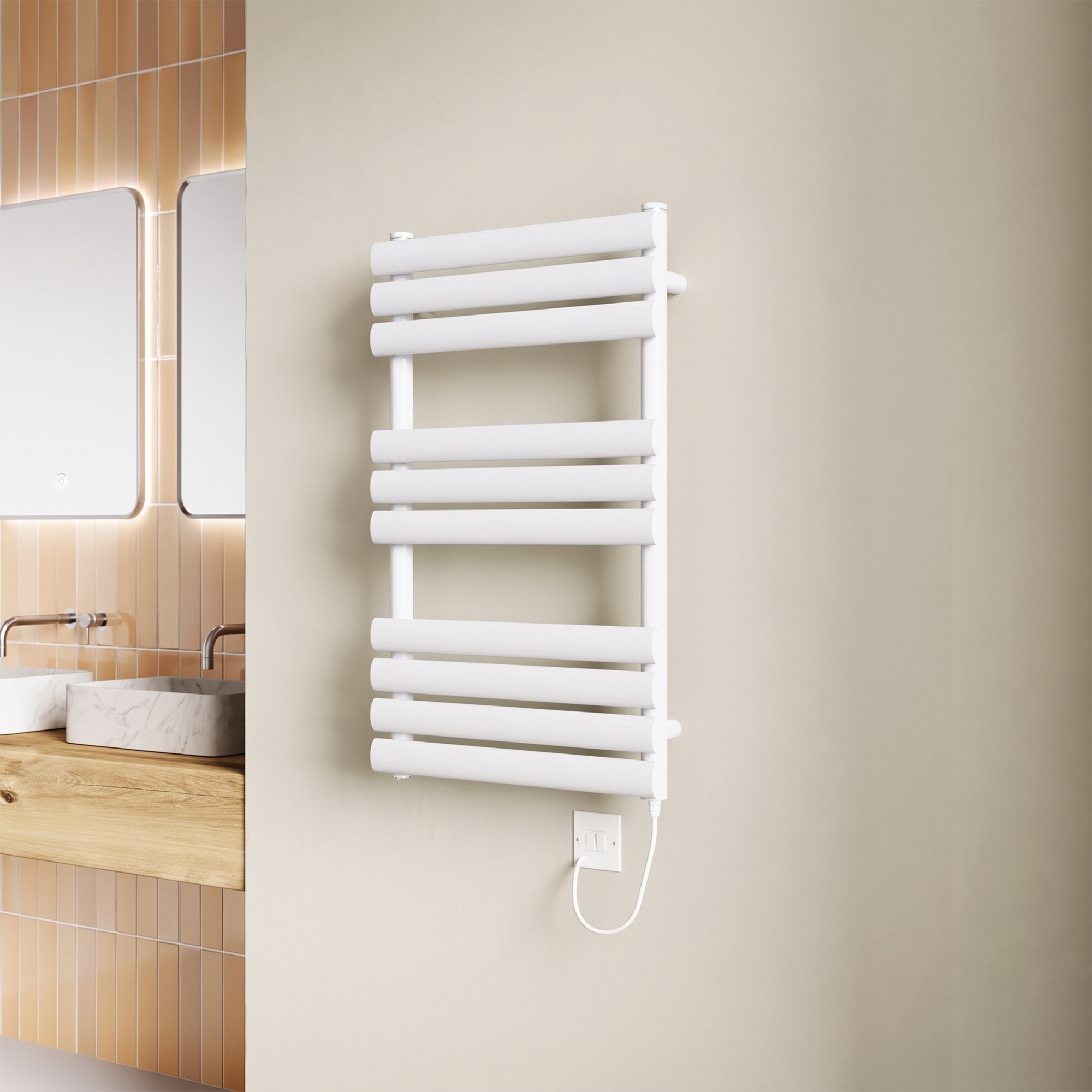 Toasty Eden Matt White Electric Heated Towel Rail with Heating Element