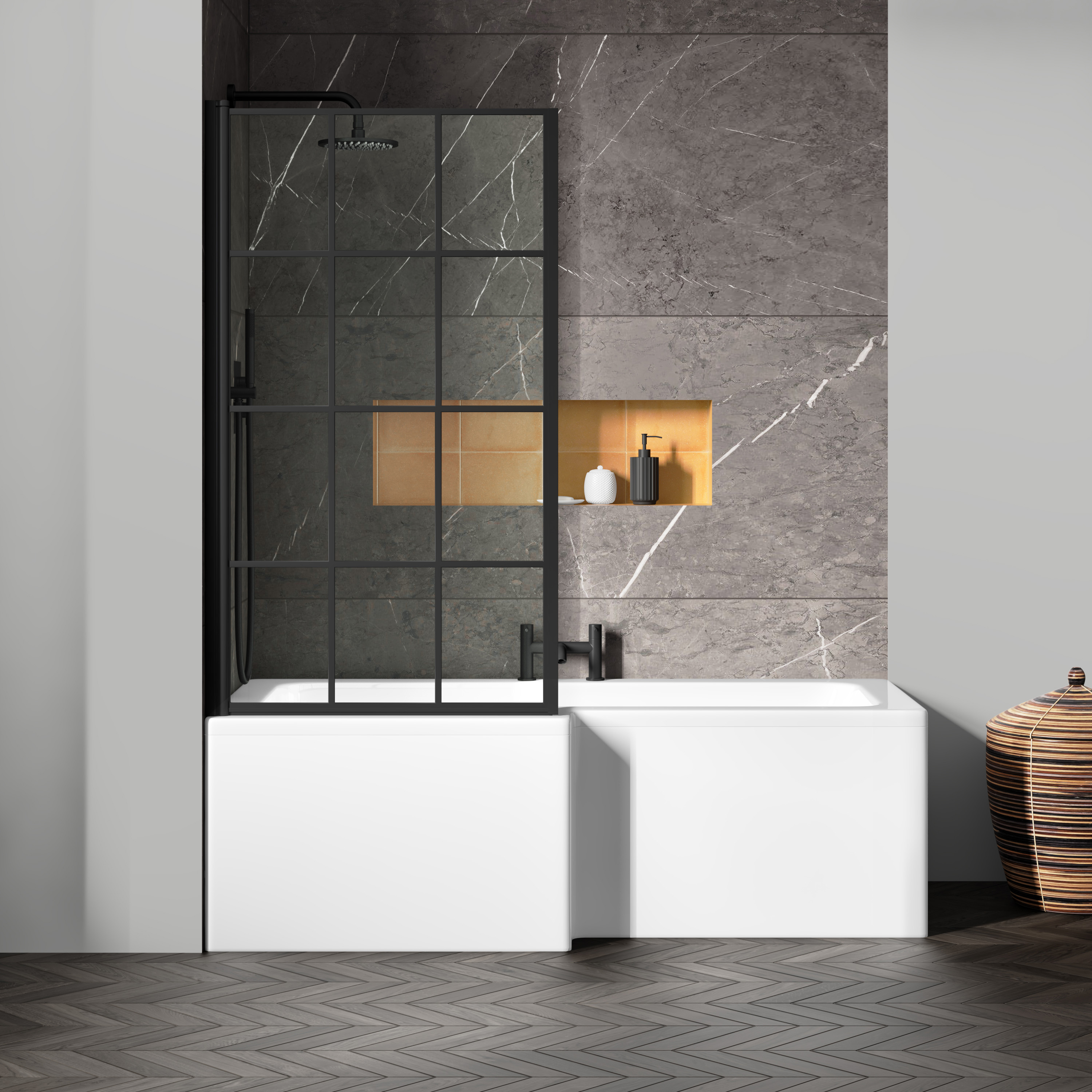 Drench L Shaped Shower Bath with Panel and Shower Screen - 1700mm