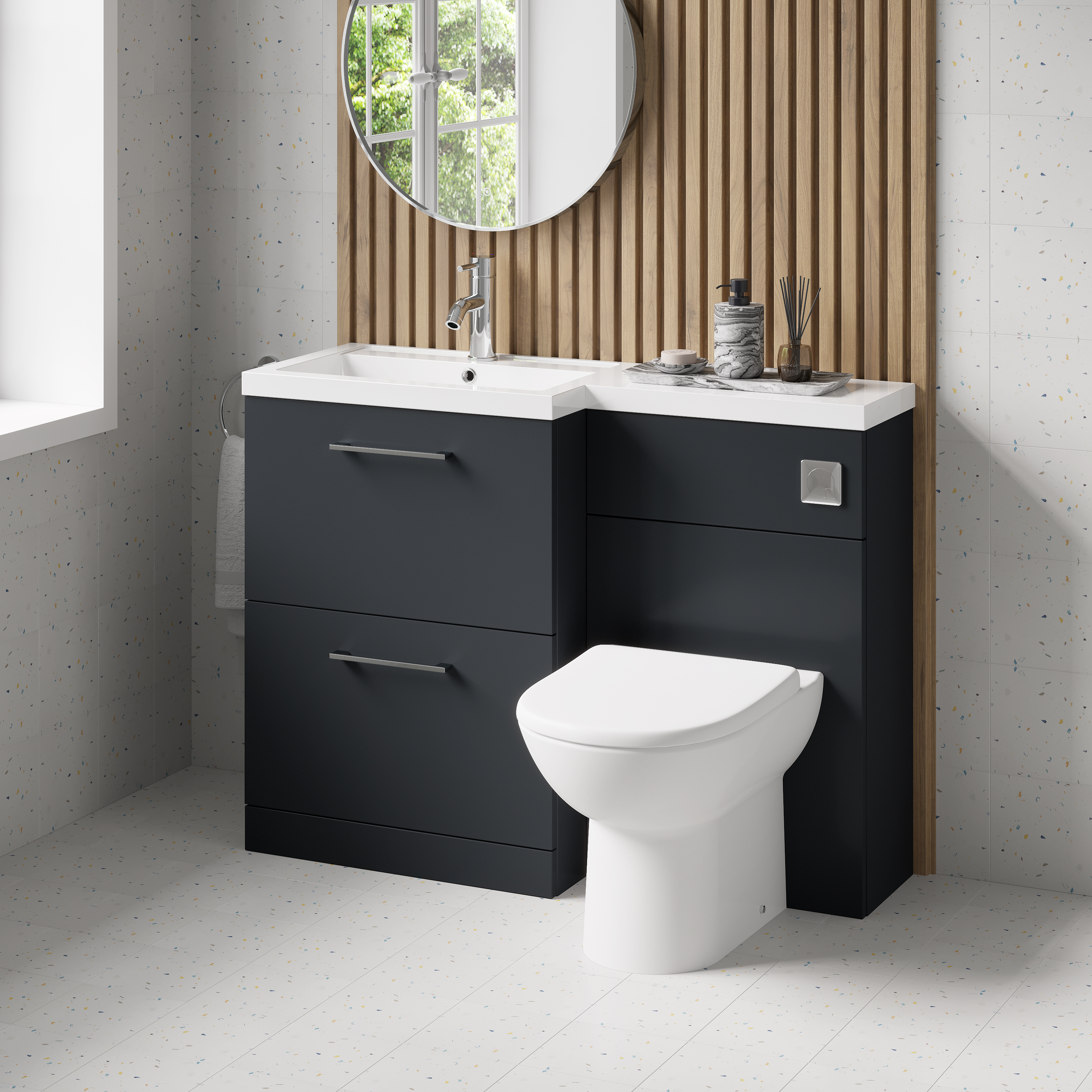 Erin 1100mm Soft Black Combination Bathroom 2 Drawer Sink & Toilet Unit
