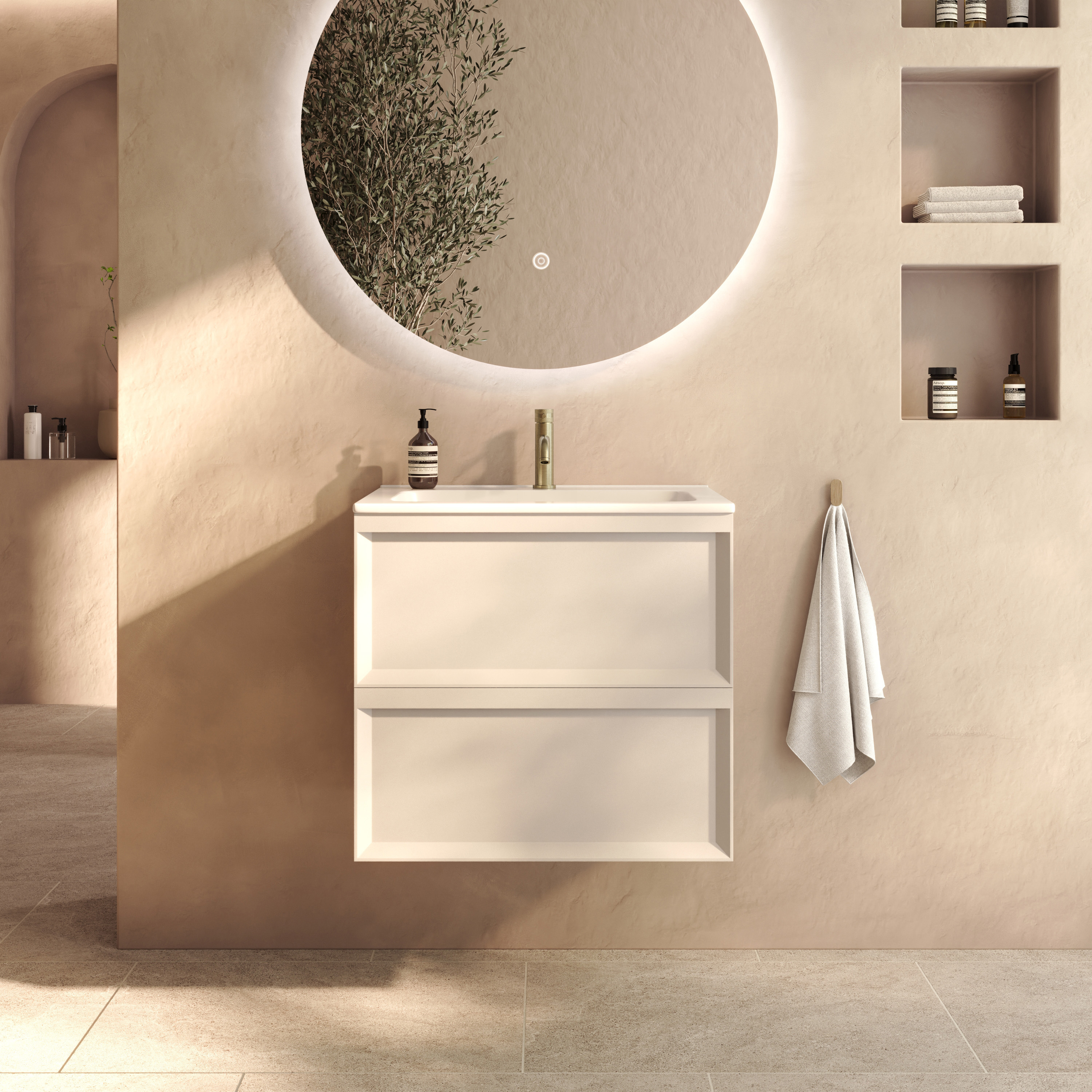 Aura 600mm Wall Mounted Vanity Unit & Matt White Basin