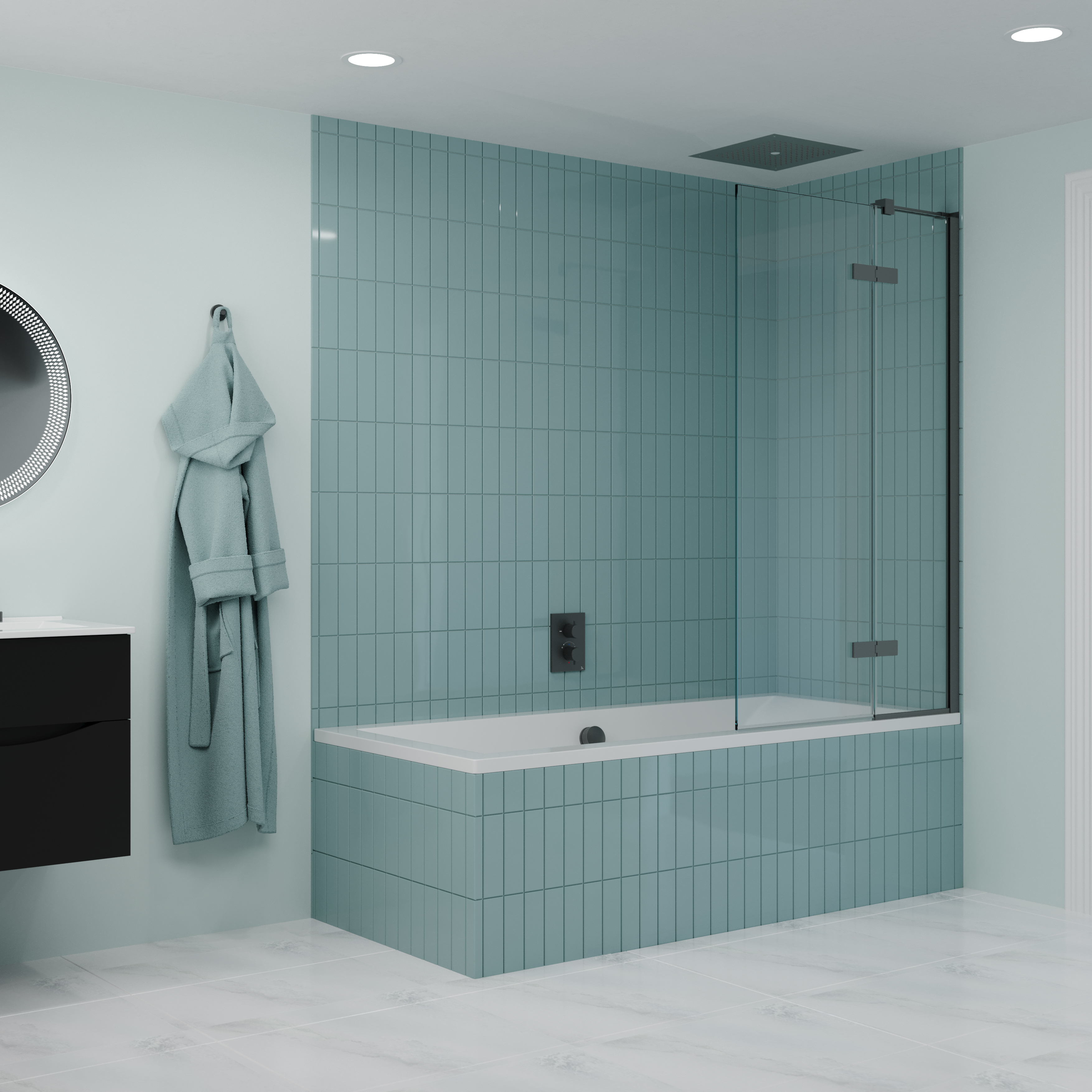 Crosswater Optix 10 Hinged Bath Screen with Inline Panel - Slate - 1500 x 900mm