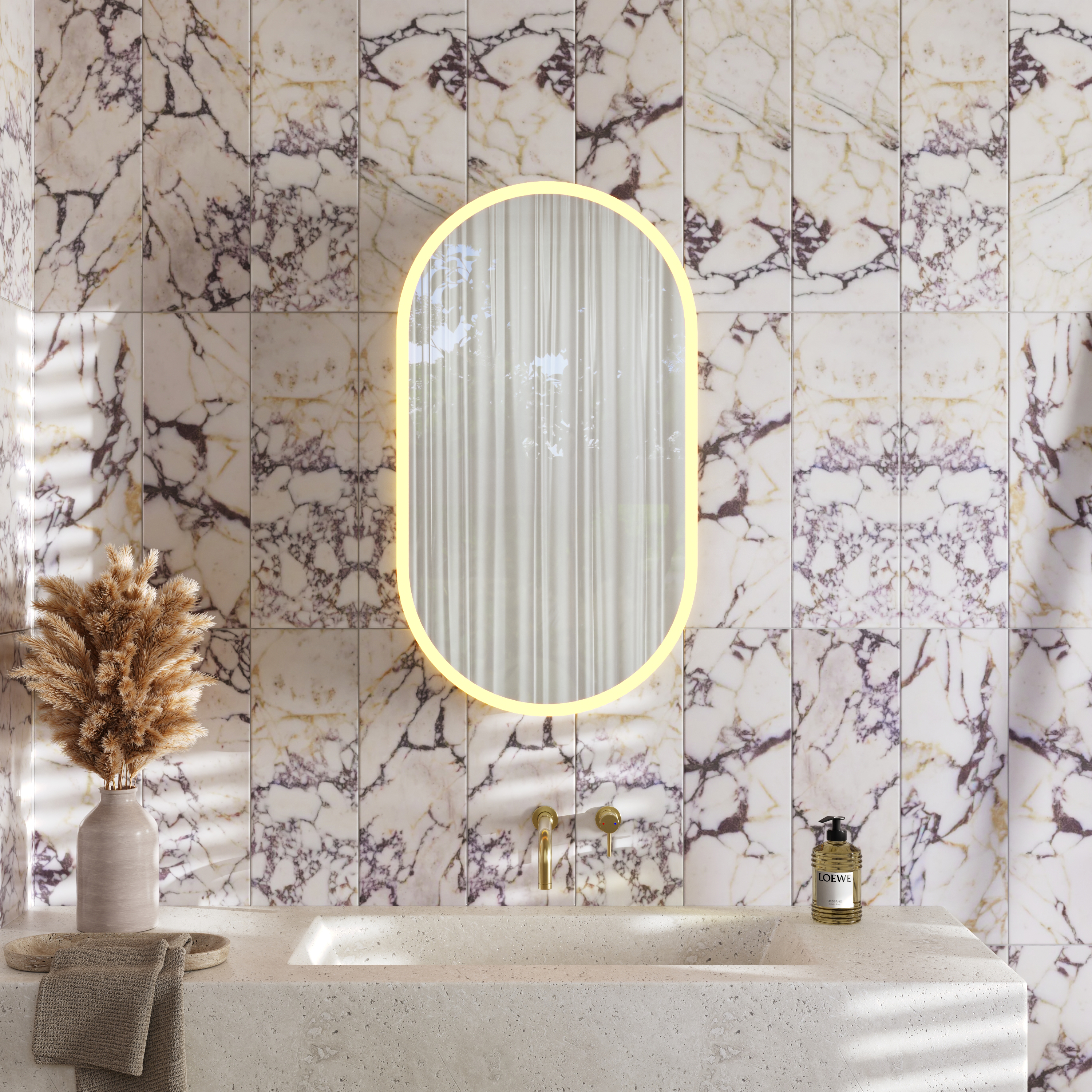 Billy LED Oval Mirrored Cabinet with Demister Pad, Shaver Socket & Colour Change Lights - 450 x 800mm