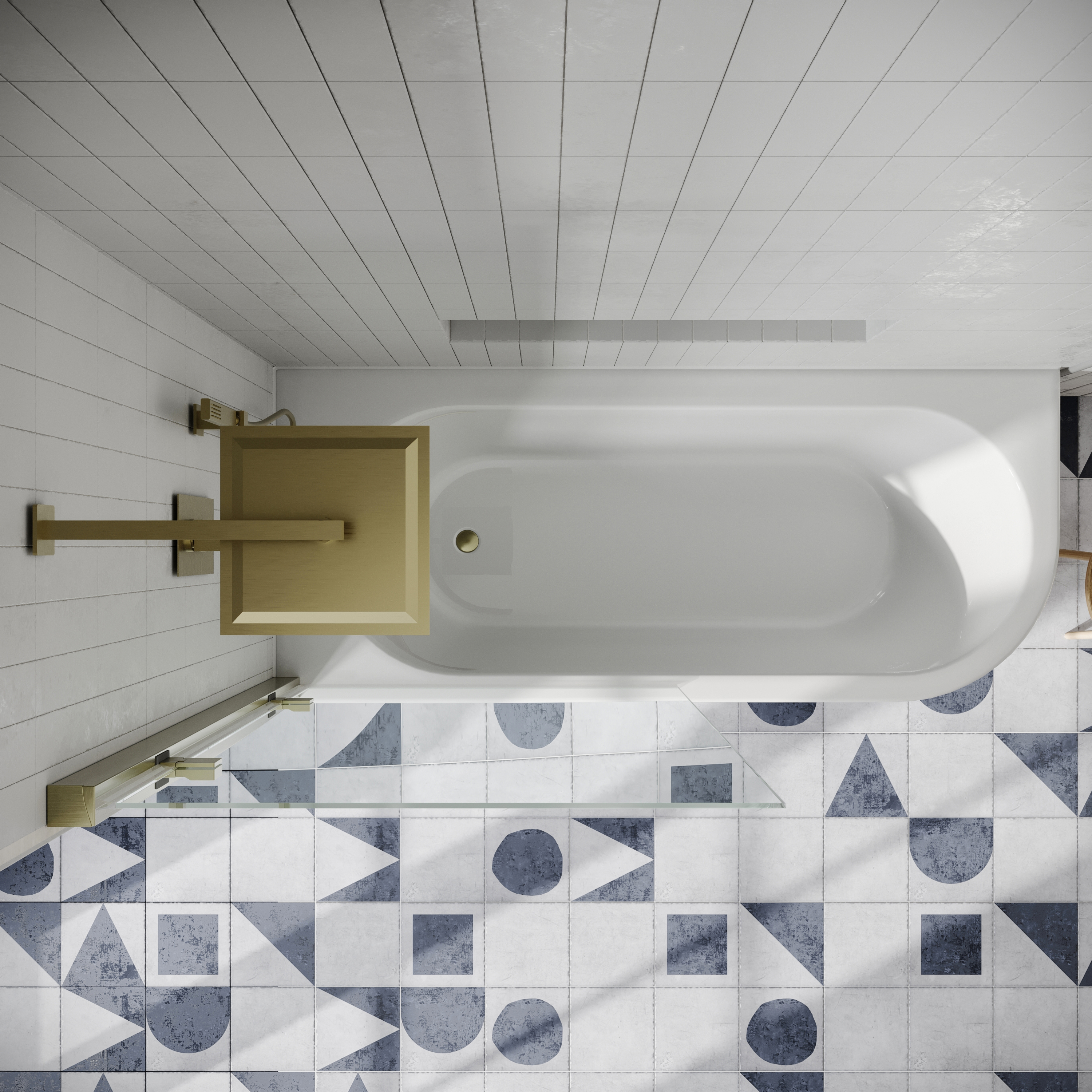 Drench J Shaped Shower Bath with Panel & Shower Screen - 1700mm