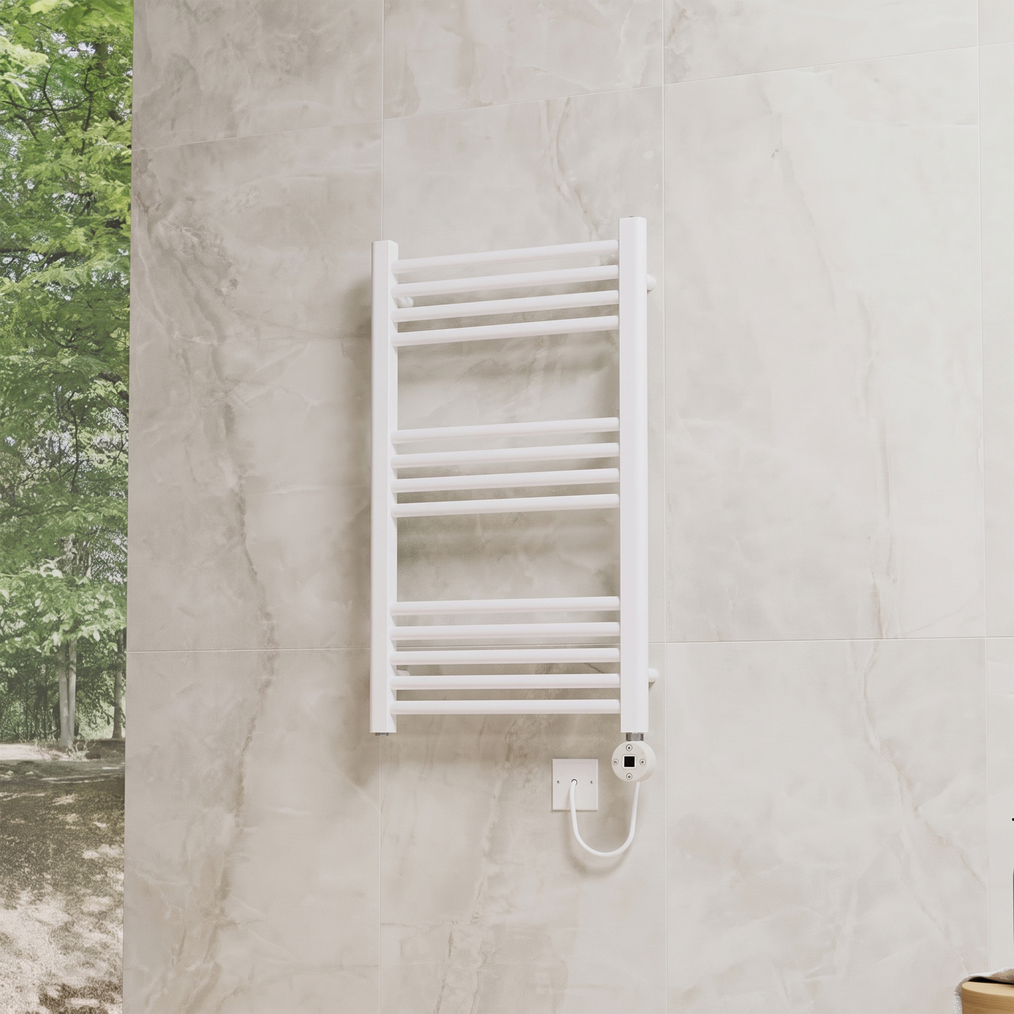 Toasty Glow Premium Matt White 25mm Electric Heated Towel Rail with Heating Element