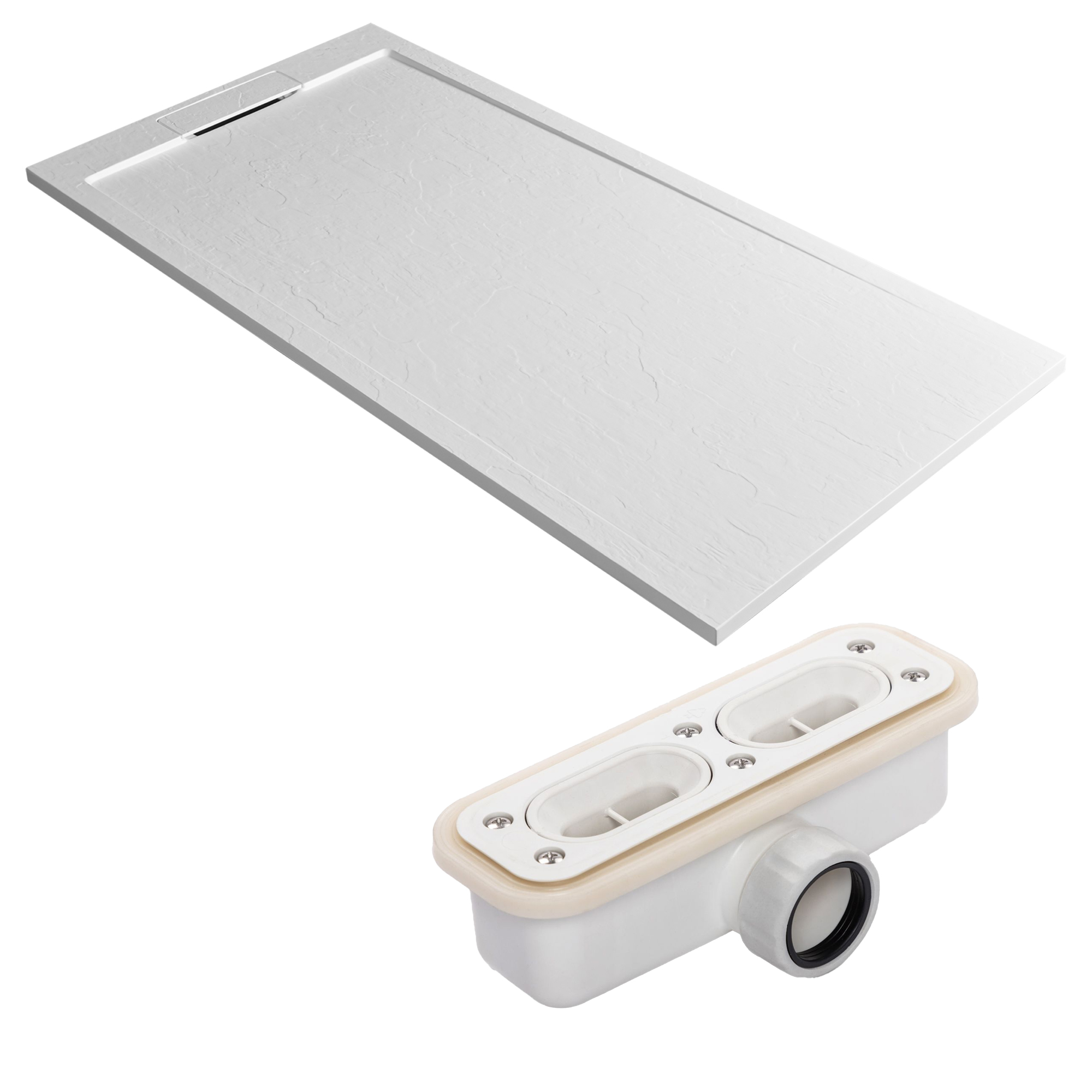 Drench Origin Slate-Effect 30mm Textured Matt White Shower Tray with Hidden Waste