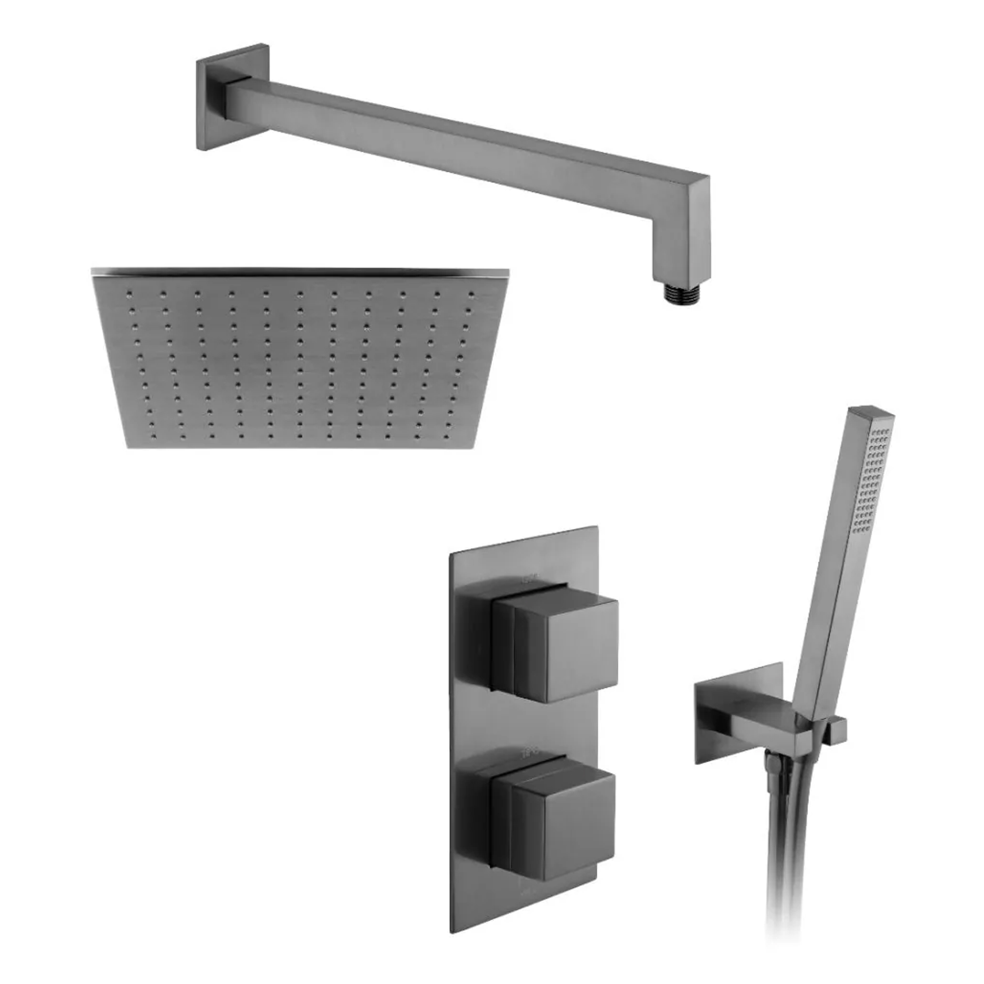Vado Individual Tablet Notion 2 Outlet Square Concealed Thermostatic Valve, Fixed Head & Shower Handset Kit