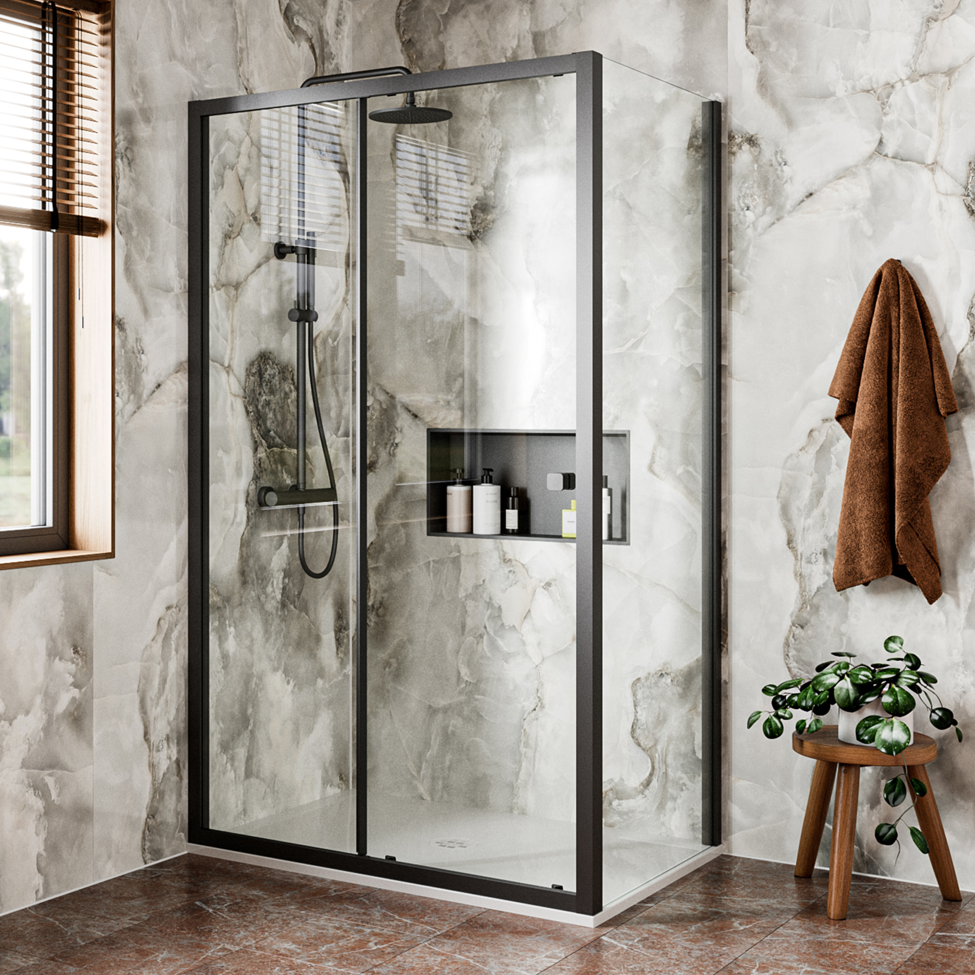 Crosswater Clear 6 6mm Matt Black Single Sliding Door & Optional Side Panel