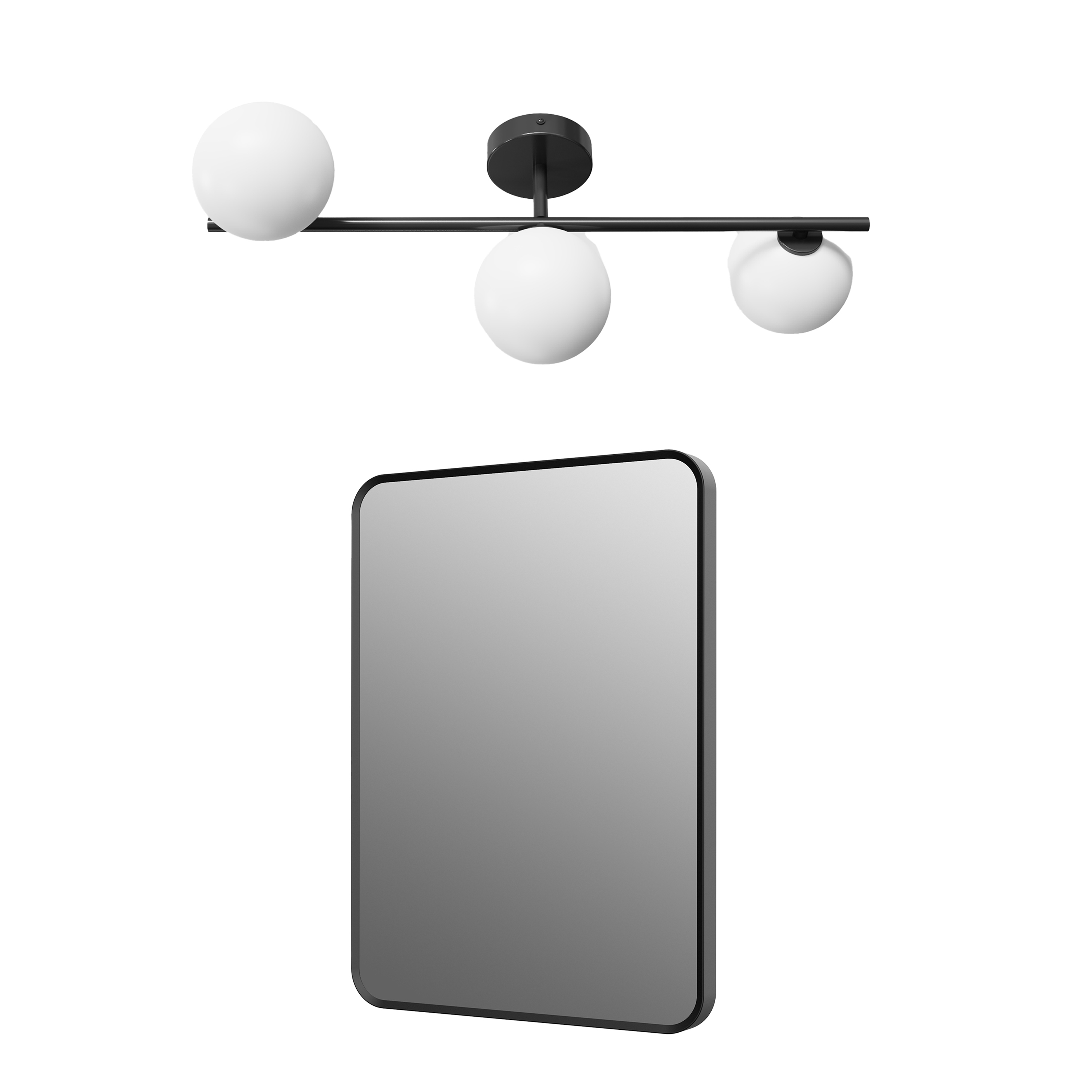 Finn Matt Black Framed Mirror with 3 Sphere Light in Matt Black