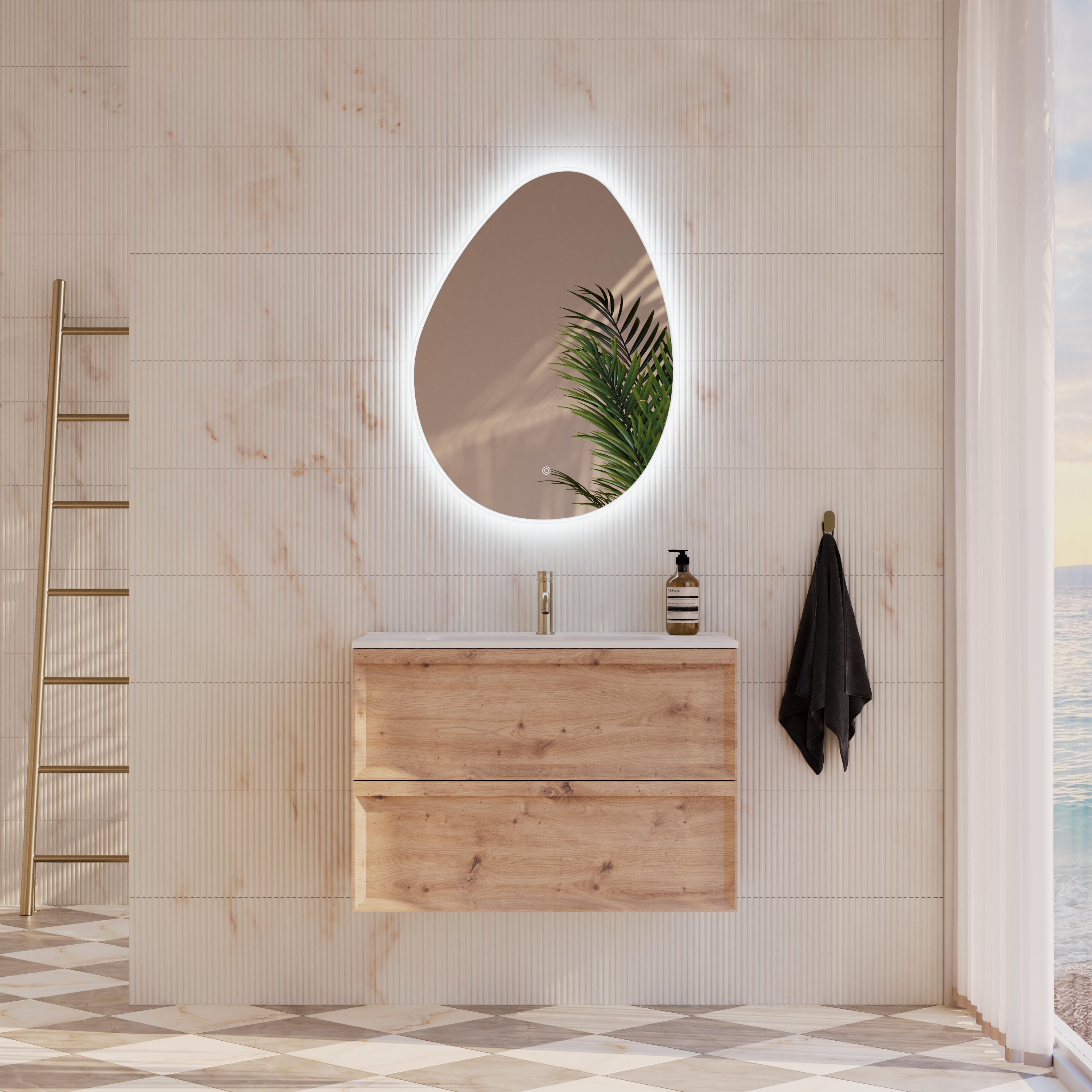 Organics Pebble LED illuminated Mirror with Demister Pad & Colour Change Lights - 600 x 800mm