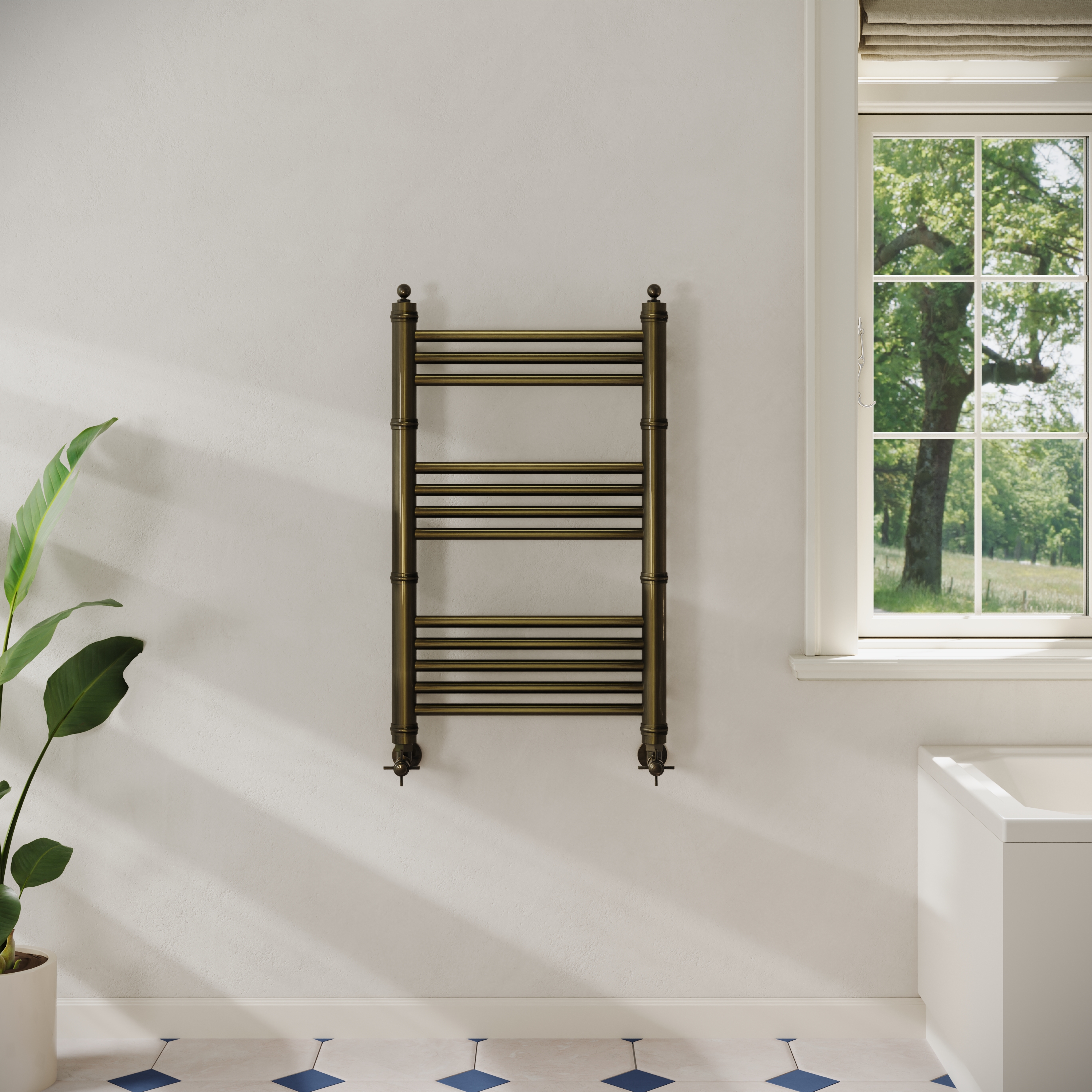 Toasty Vale Antique Brass Traditional Ladder Heated Towel Rail