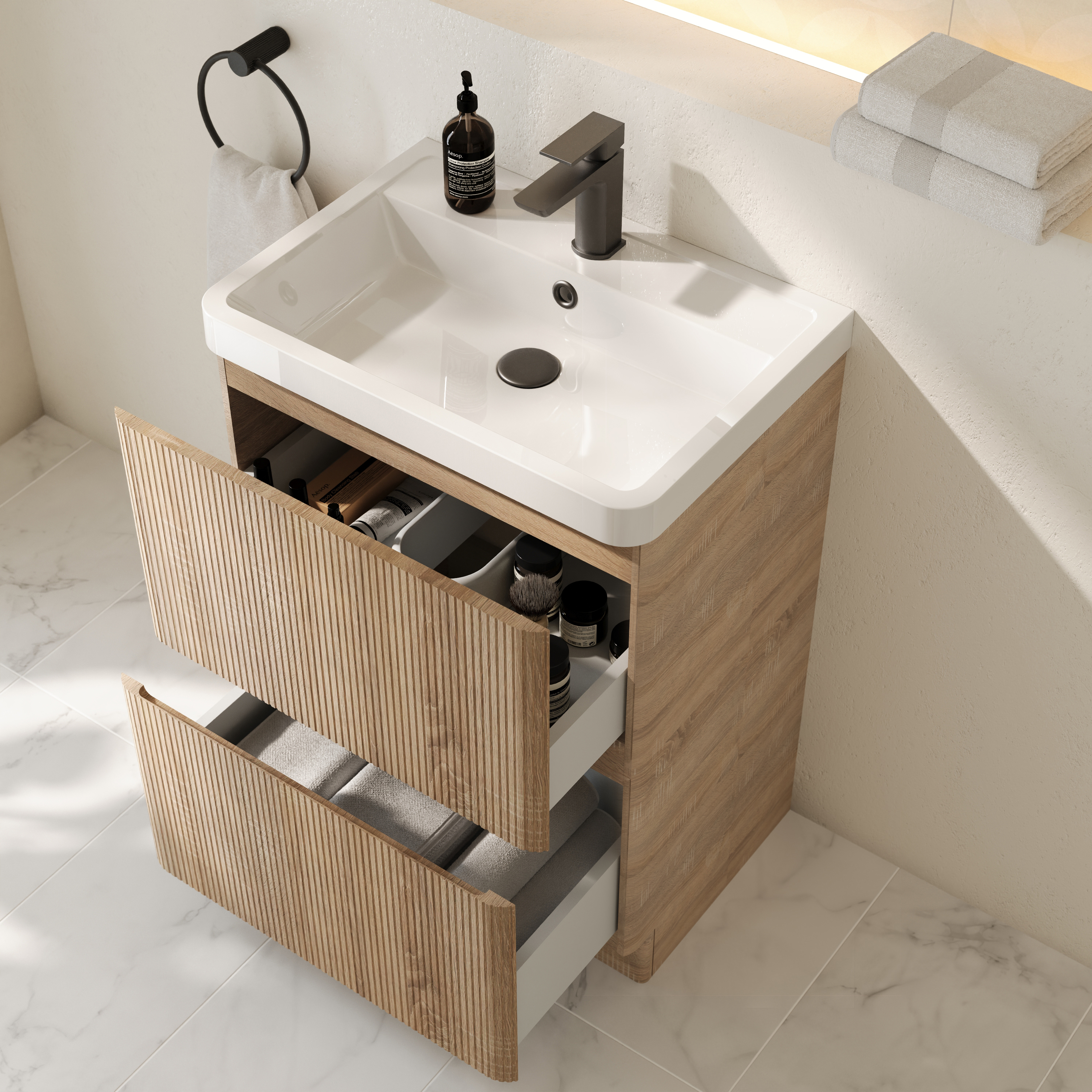 Drench Origin 600mm Fluted Floorstanding Vanity Unit & Basin