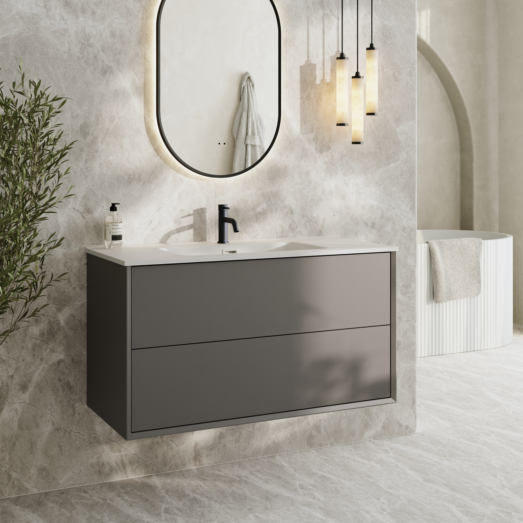 Oslo 1000mm Wall Mounted Vanity Unit & Matt White Basin