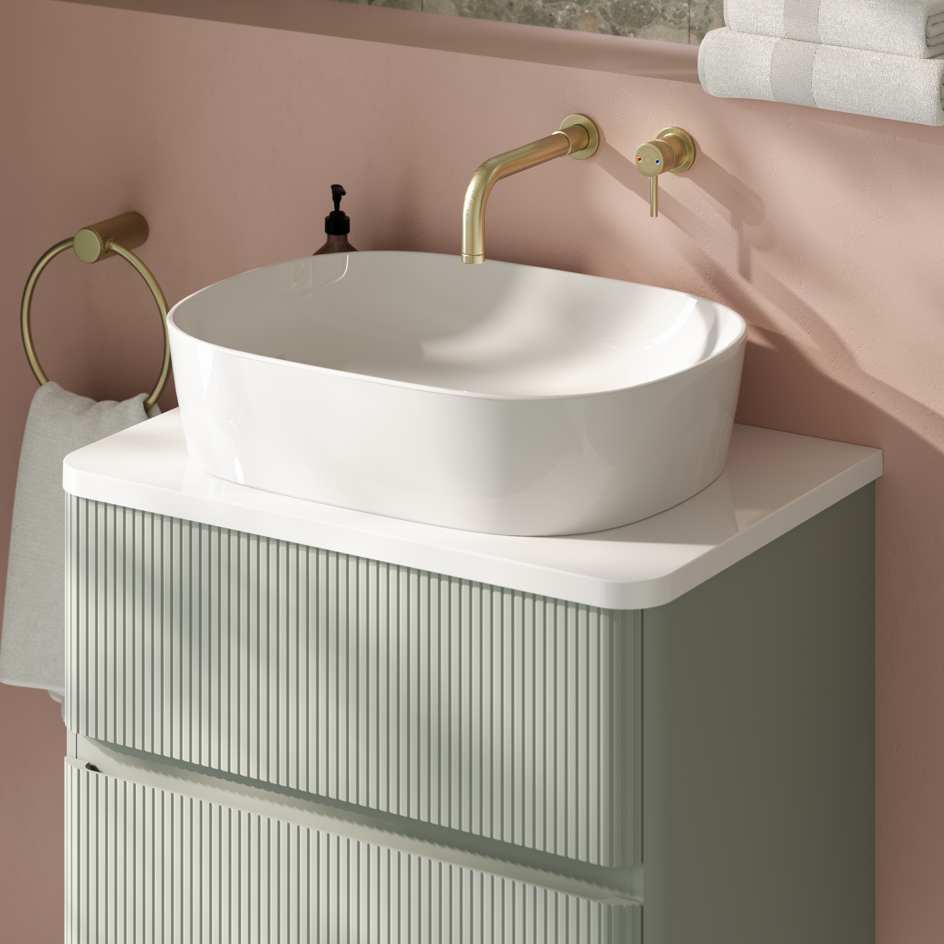 Drench Origin 600mm Fluted Wall Mounted Vanity Unit & Countertop