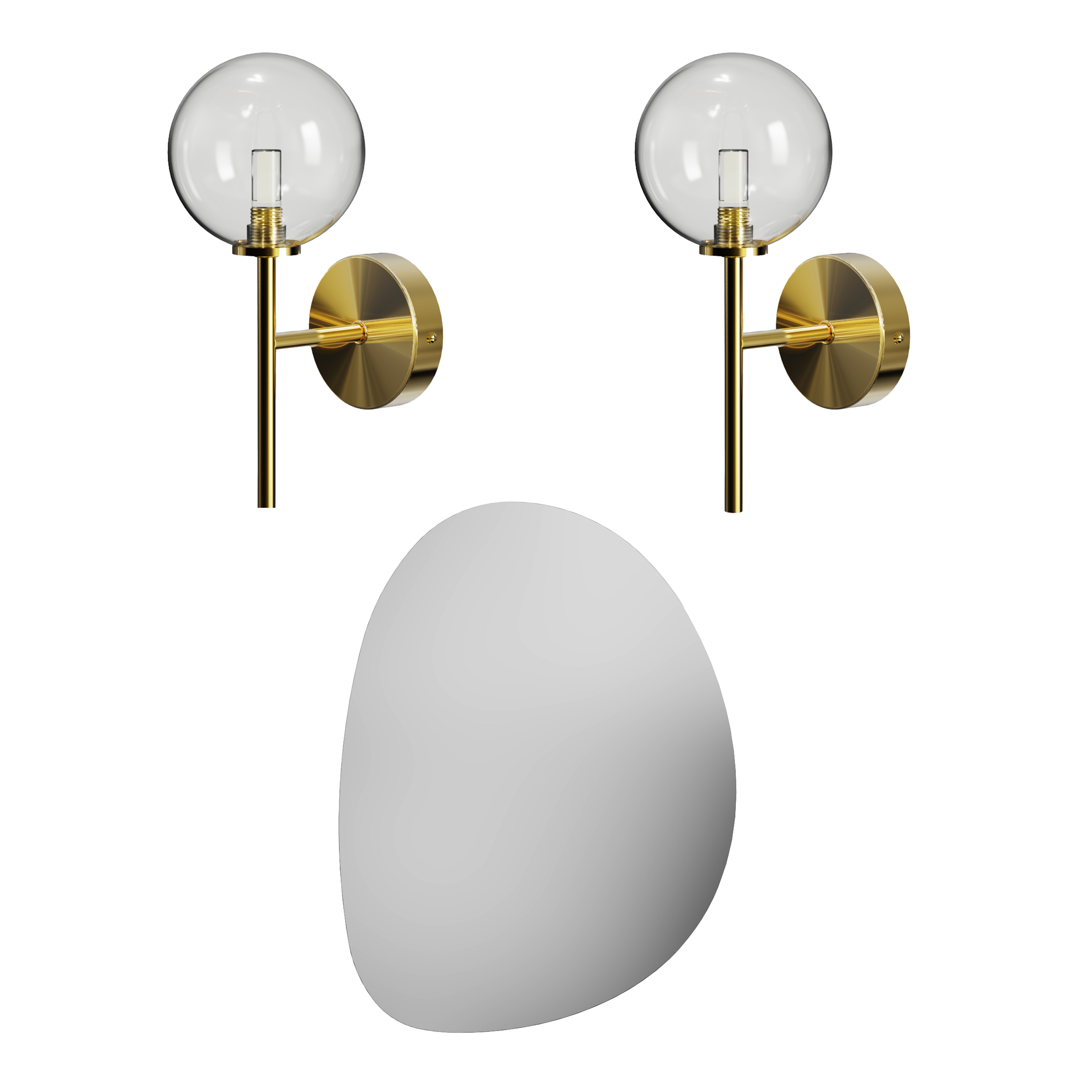 Organics Slim Mirror with Set Of 2 Glass Globe Wall Lights