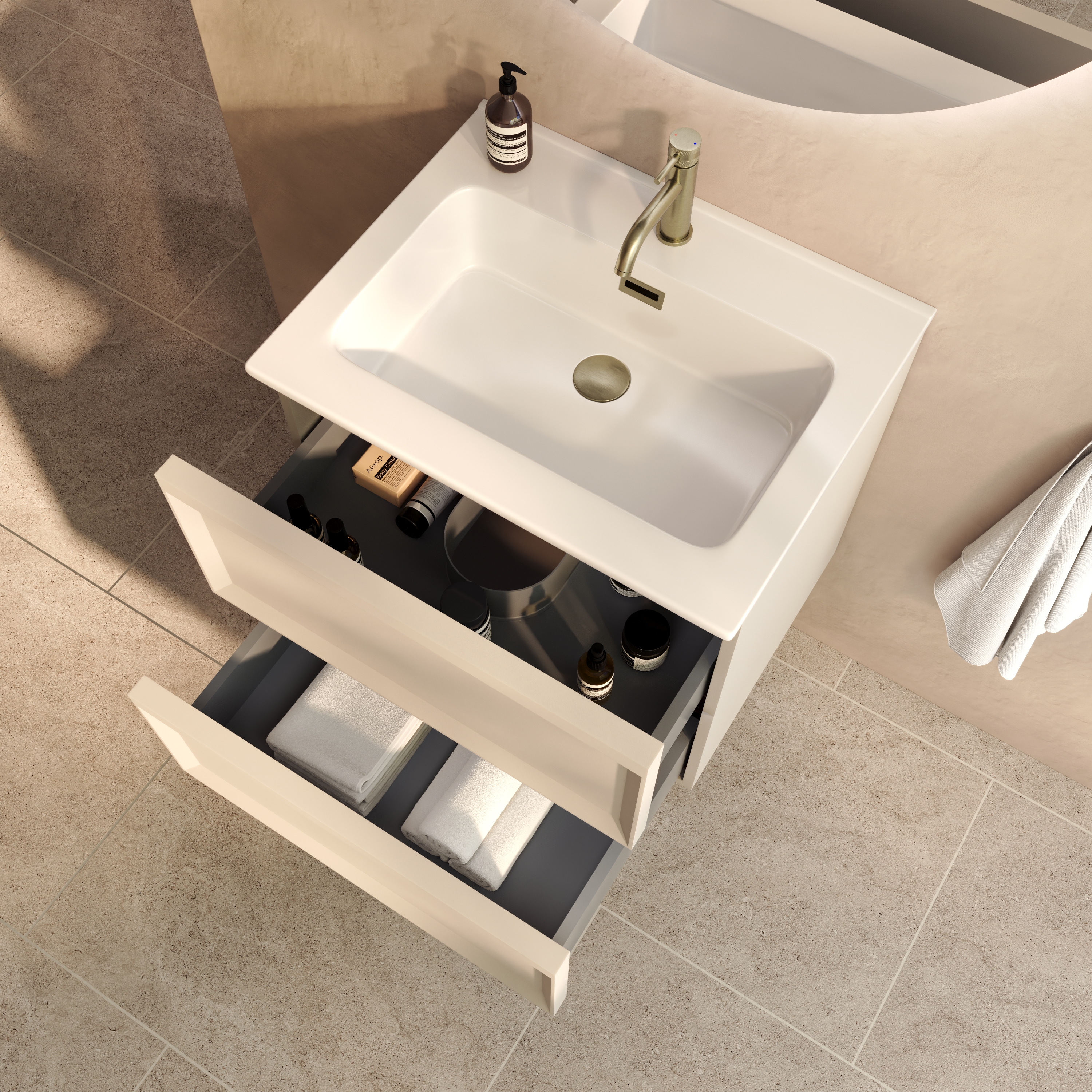 Aura 600mm Wall Mounted Vanity Unit & Matt White Basin