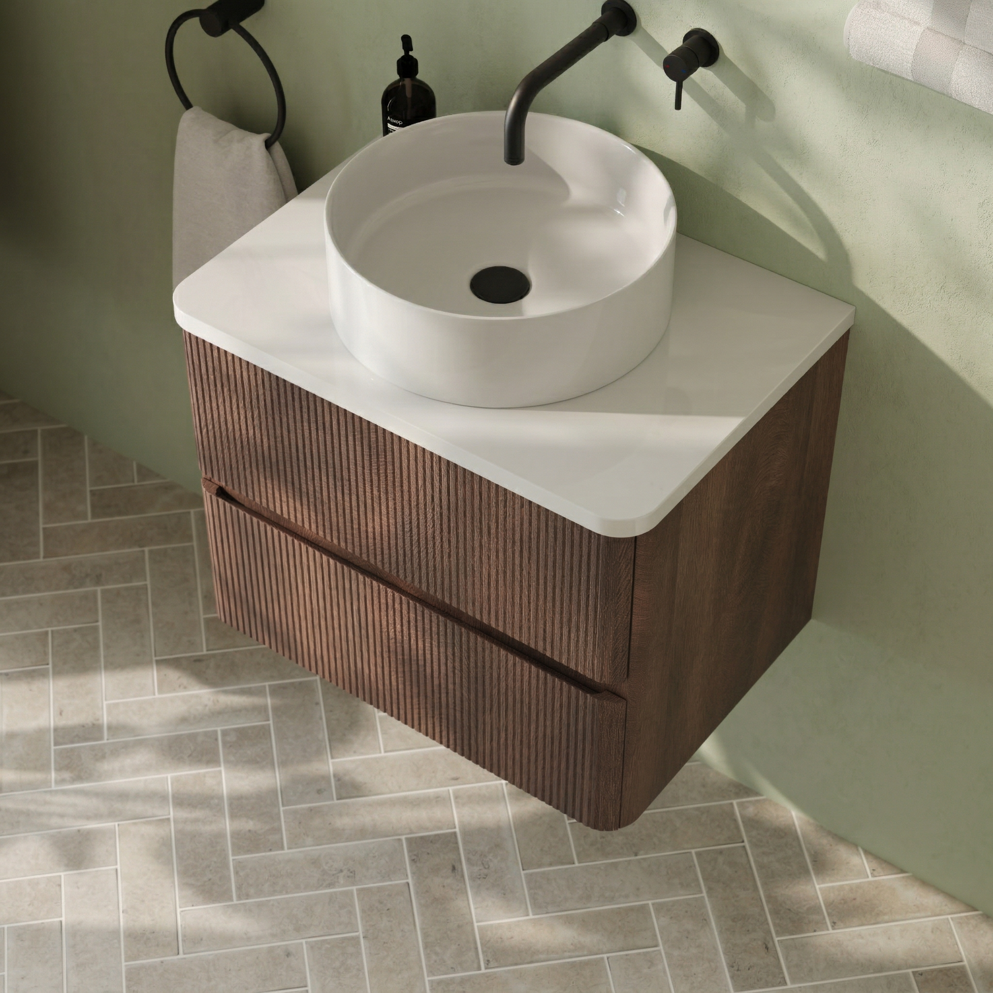 Drench Origin 600mm Fluted Wall Mounted Vanity Unit & Countertop