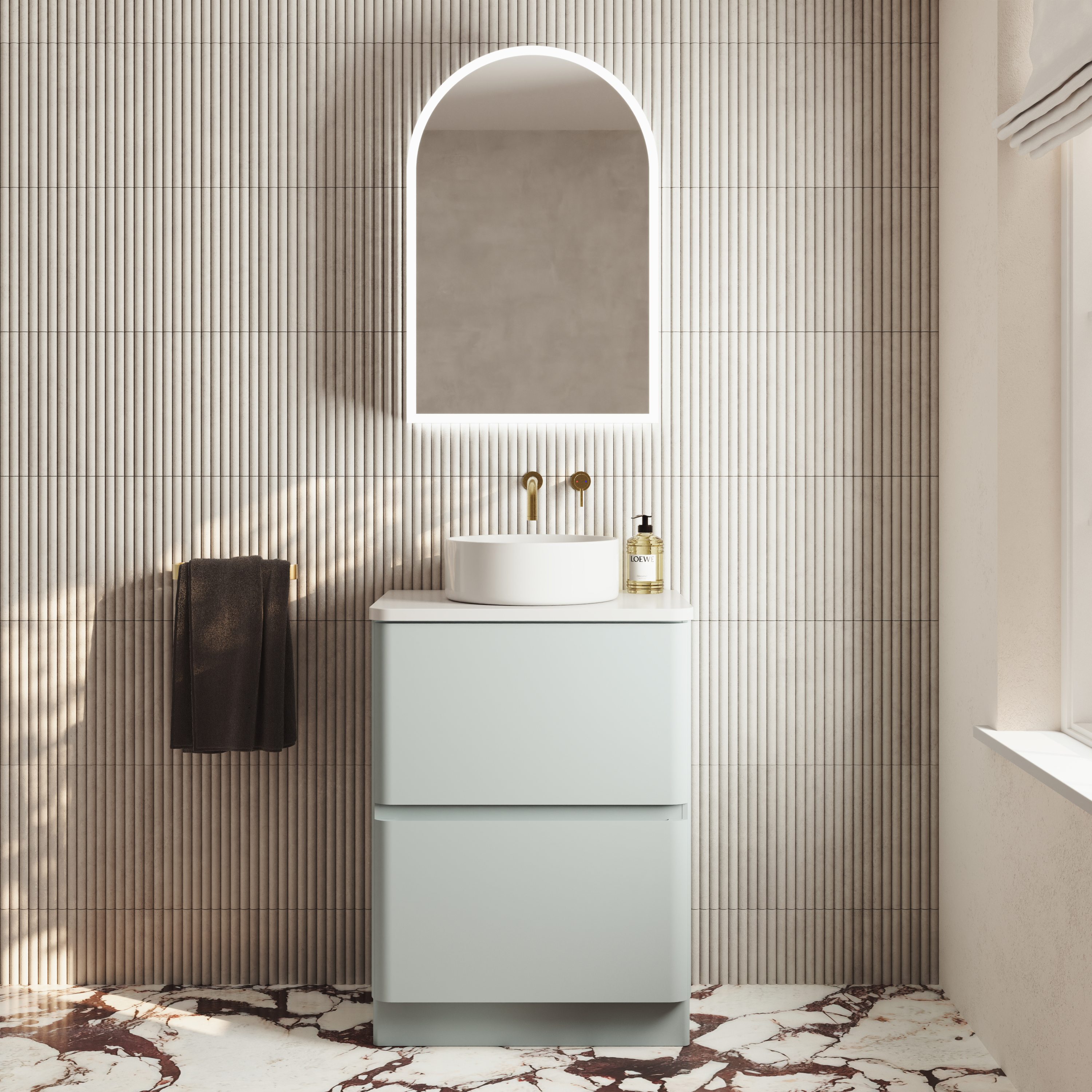 Harper LED Arch Mirrored Cabinet with Demister Pad, Shaver Socket & Colour Change Lights - 500 x 750mm