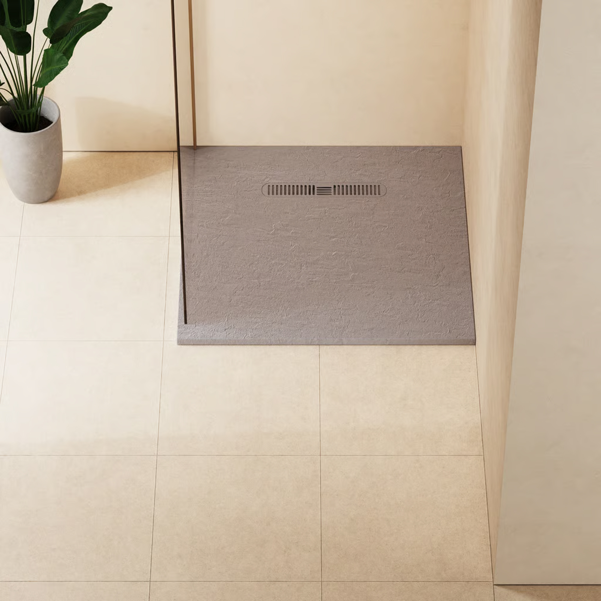 Crosswater Vito 25mm Dolomite Stone Resin Textured Square 900 x 900mm Shower Tray with Linear Waste Cover