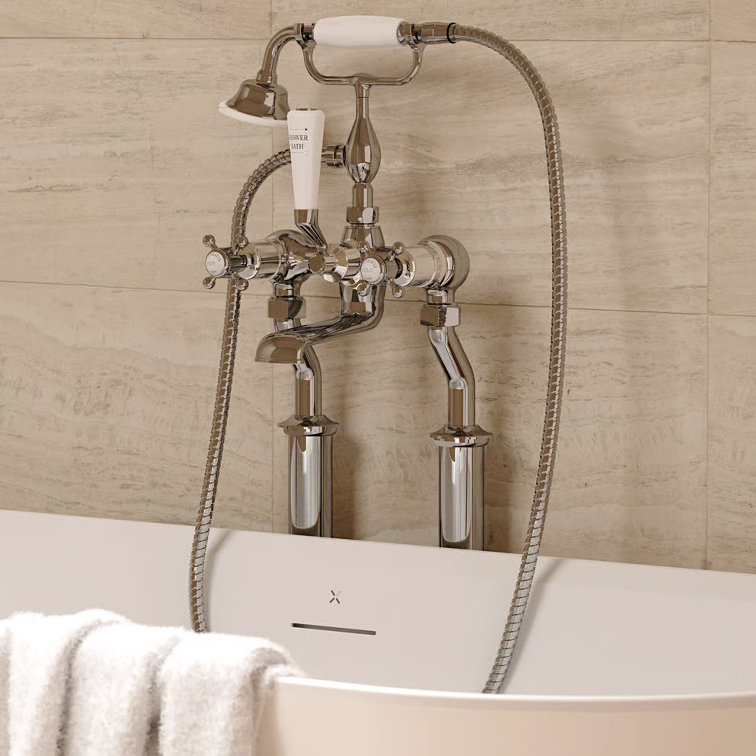 Crosswater Belgravia Crosshead Floorstanding Bath Shower Mixer with Shower Kit - Chrome
