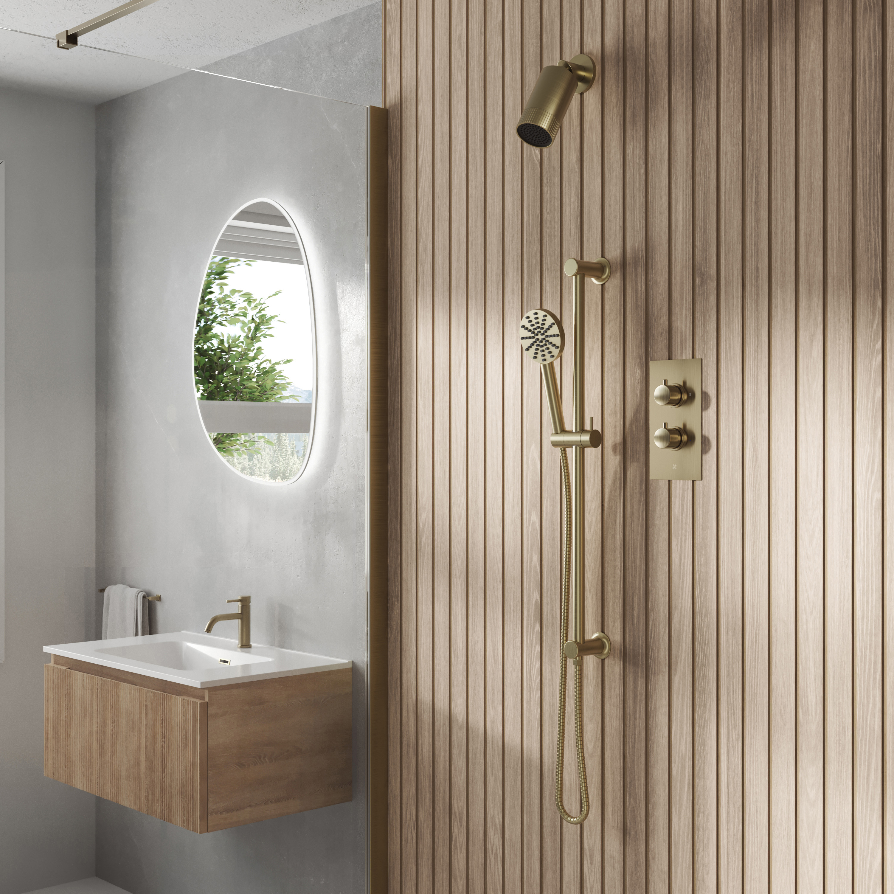 Core Shower Package with 2 Outlet Concealed Valve with Wall Mounted Fluted Spotlight Shower Head & Fluted Handset Slide Rail Kit