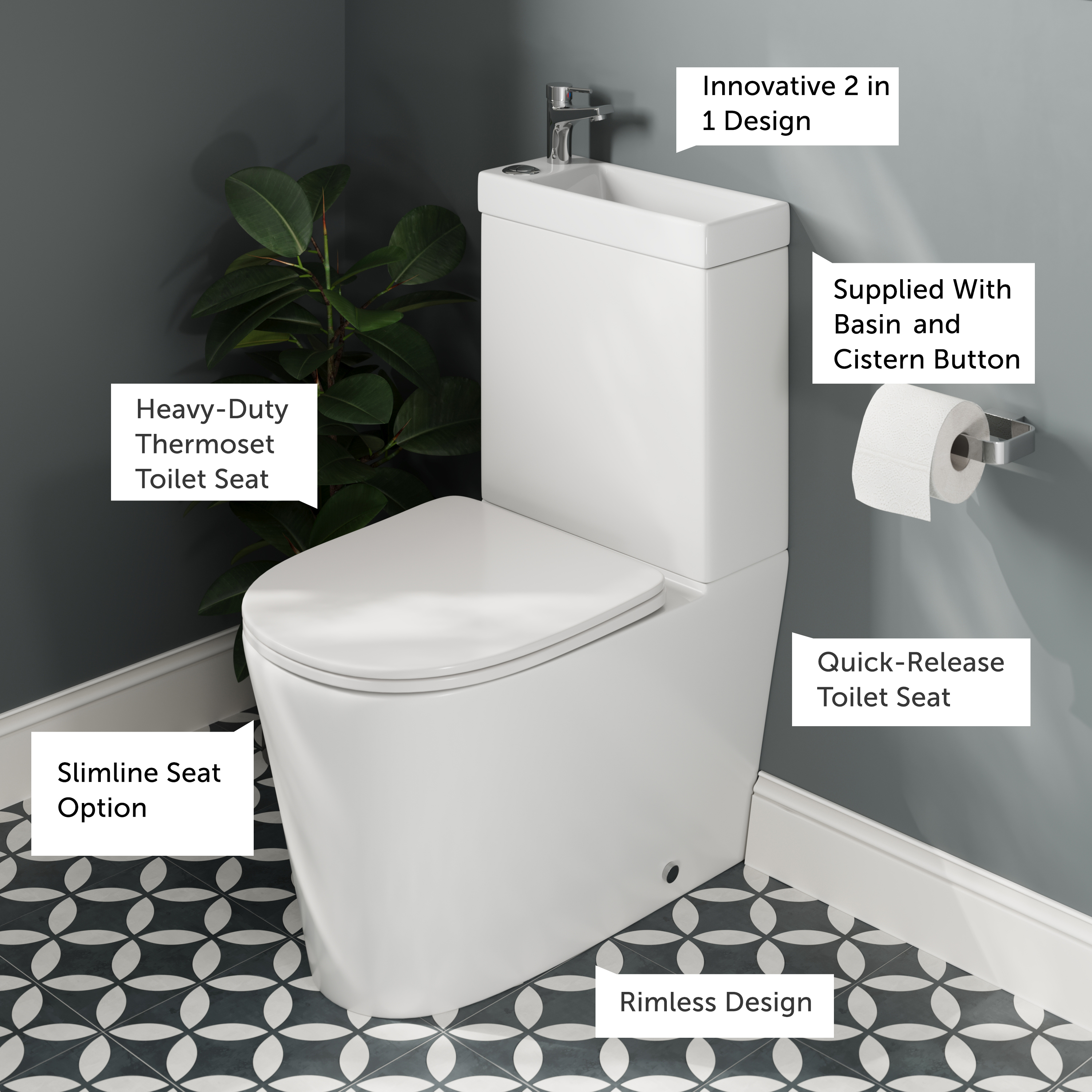 Harbour Clarity 2 in 1 Wash Basin & Comfort Height Toilet with Soft Close Seat