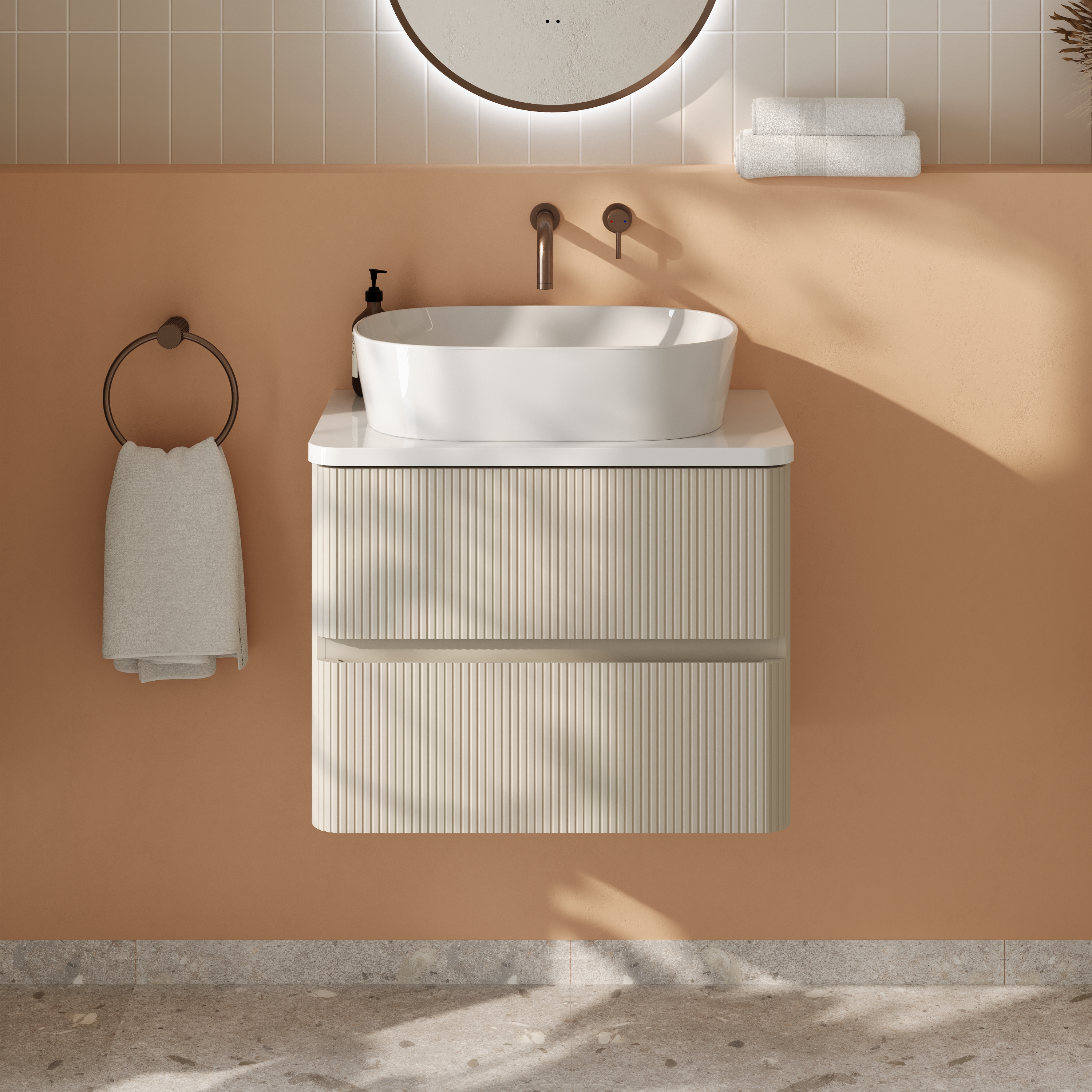 Drench Origin 600mm Fluted Wall Mounted Vanity Unit & Countertop