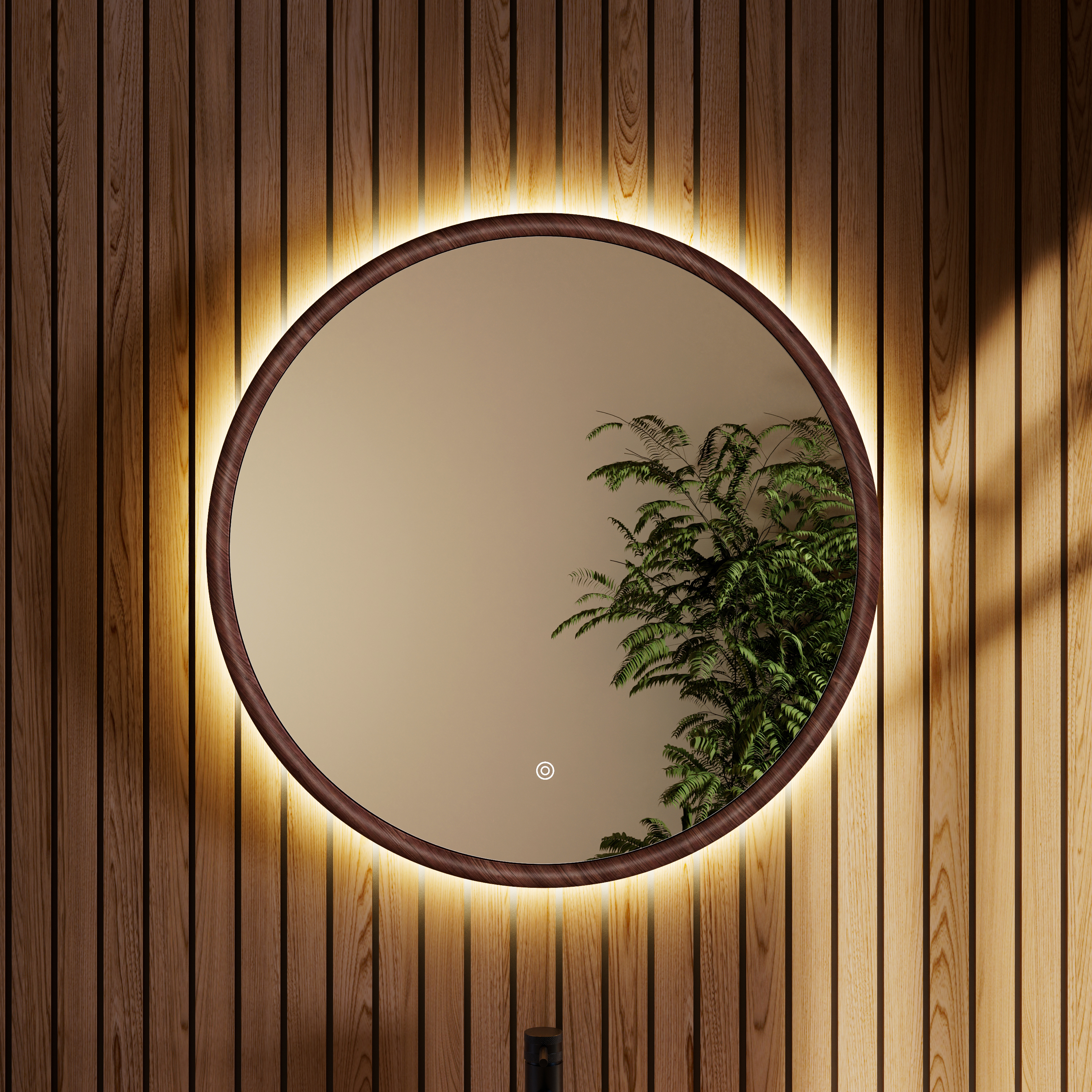 Drench Alfie LED Illuminated Wood Effect Framed Mirror with Demister Pad & Colour Change Lights - 600mm