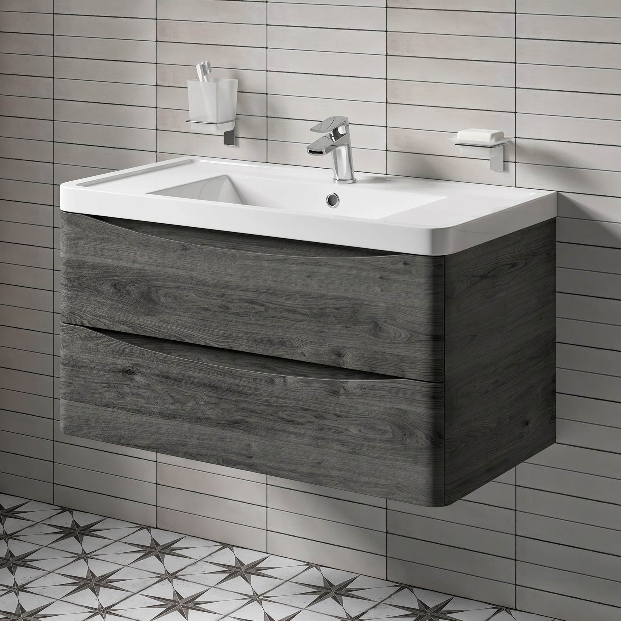 Harbour Clarity 900mm Wall Mounted Graphite Oak Vanity Unit & Basin