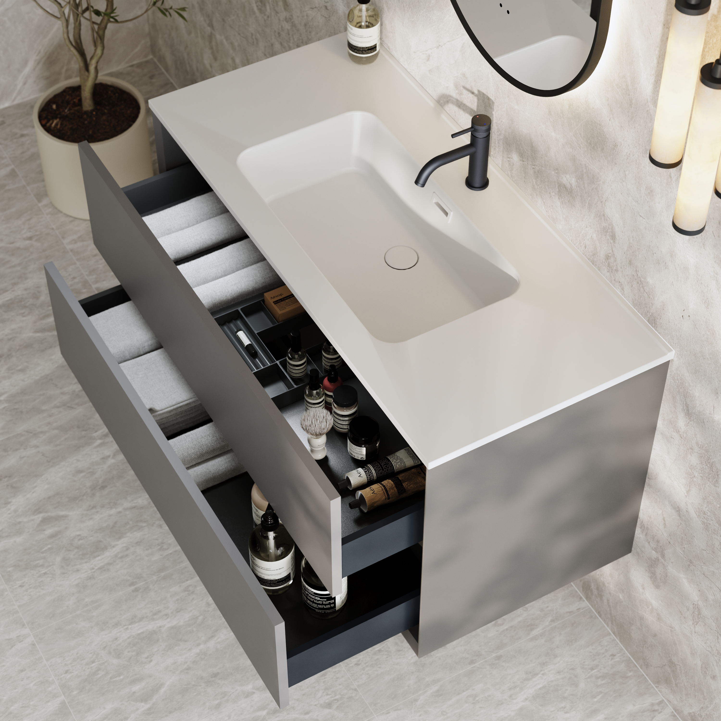 Oslo 1000mm Wall Mounted Vanity Unit & Matt White Basin