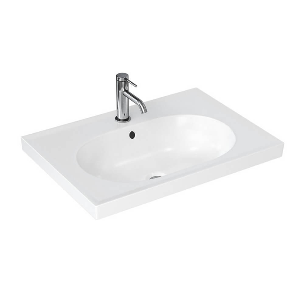 Britton Bathrooms Shoreditch 650mm Double Drawer Wall Mounted Vanity Unit with Chrome Handles & Basin