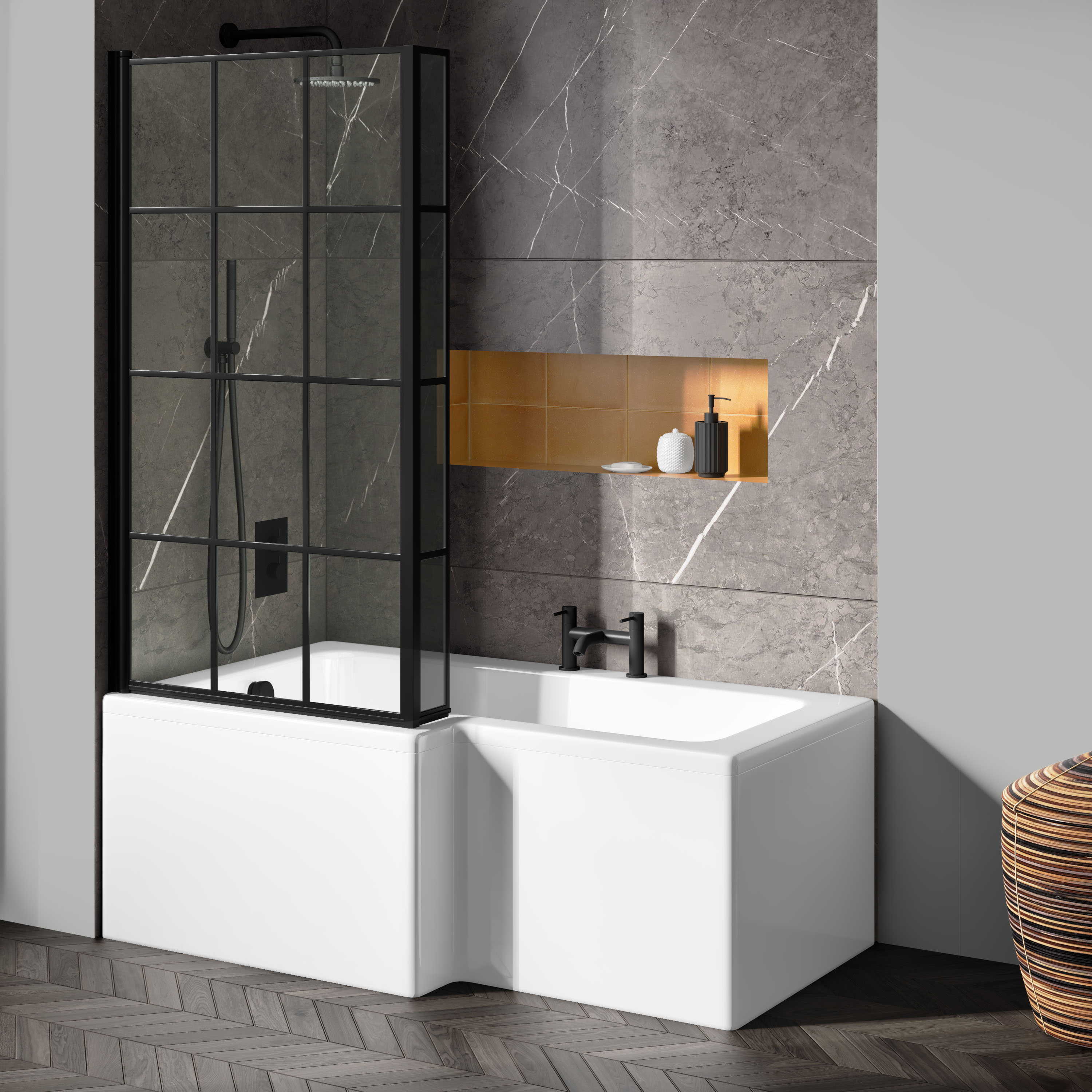 Drench L Shaped Shower Bath with Panel and Shower Screen - 1500mm