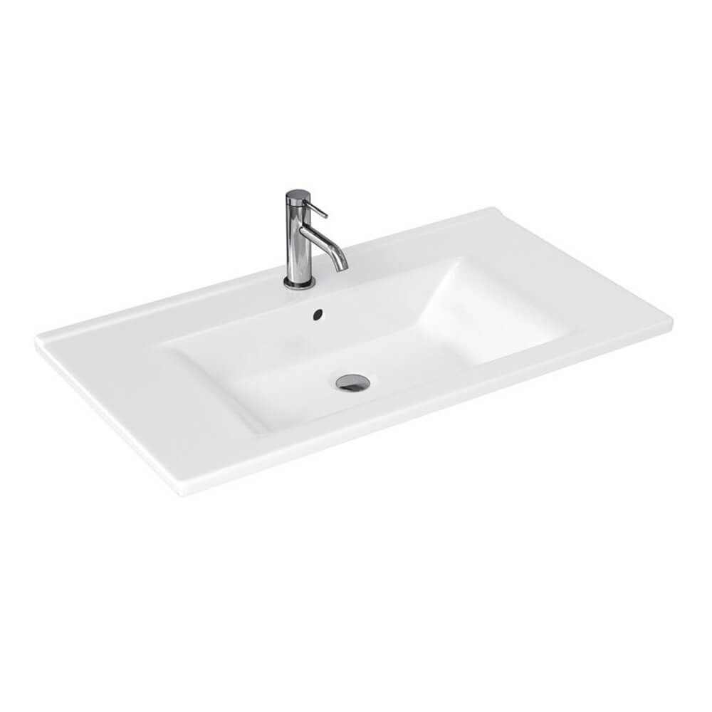 Britton Bathrooms Shoreditch 850mm Single Drawer Wall Mounted Vanity Unit with Brushed Brass Handle & Basin