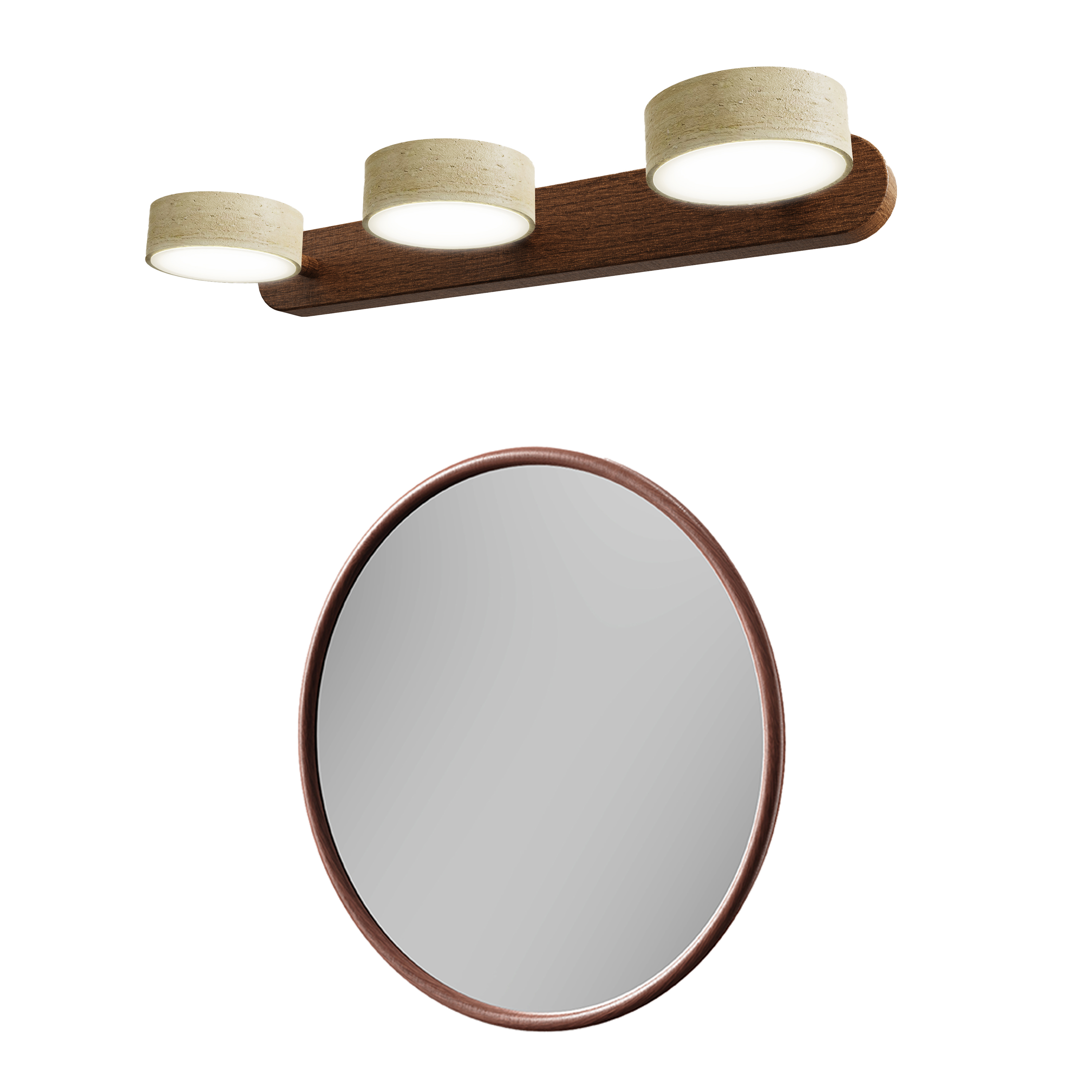 Alfie Wood Framed Mirror with Trio Stone Wall Light in Dark Wood