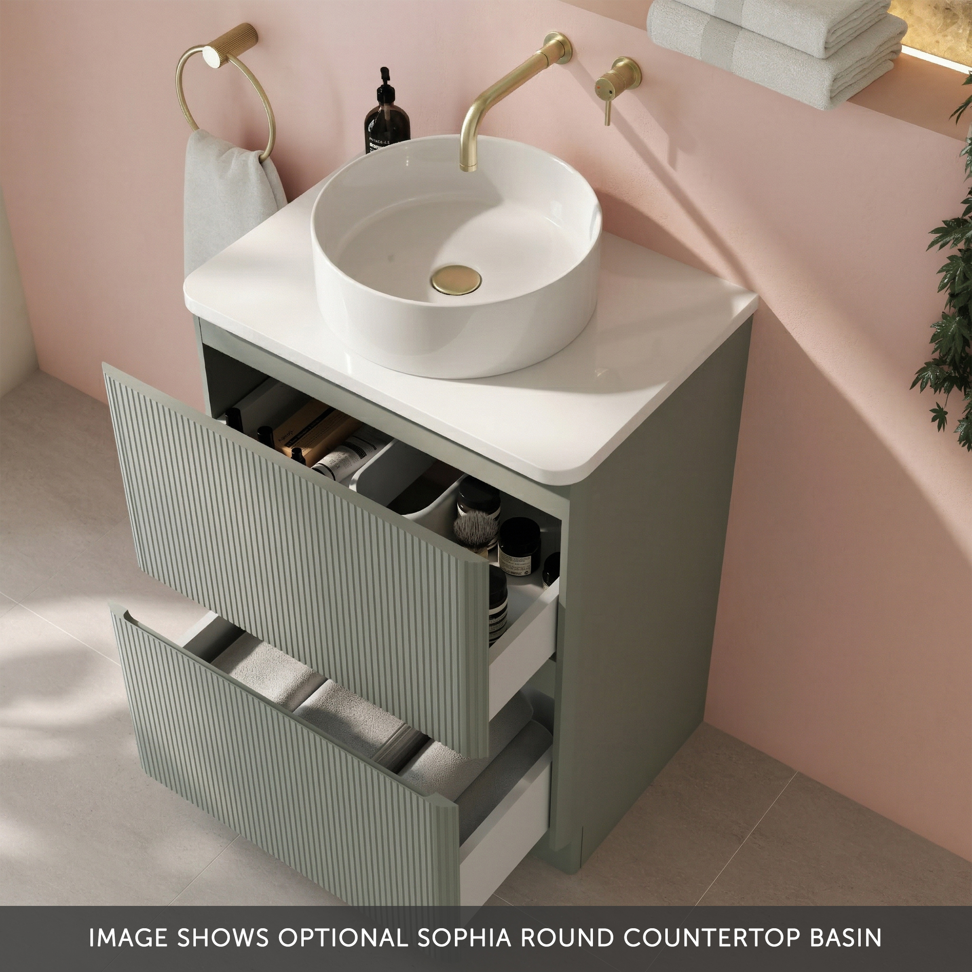 Drench Origin 600mm Fluted Floorstanding Vanity Unit & Countertop