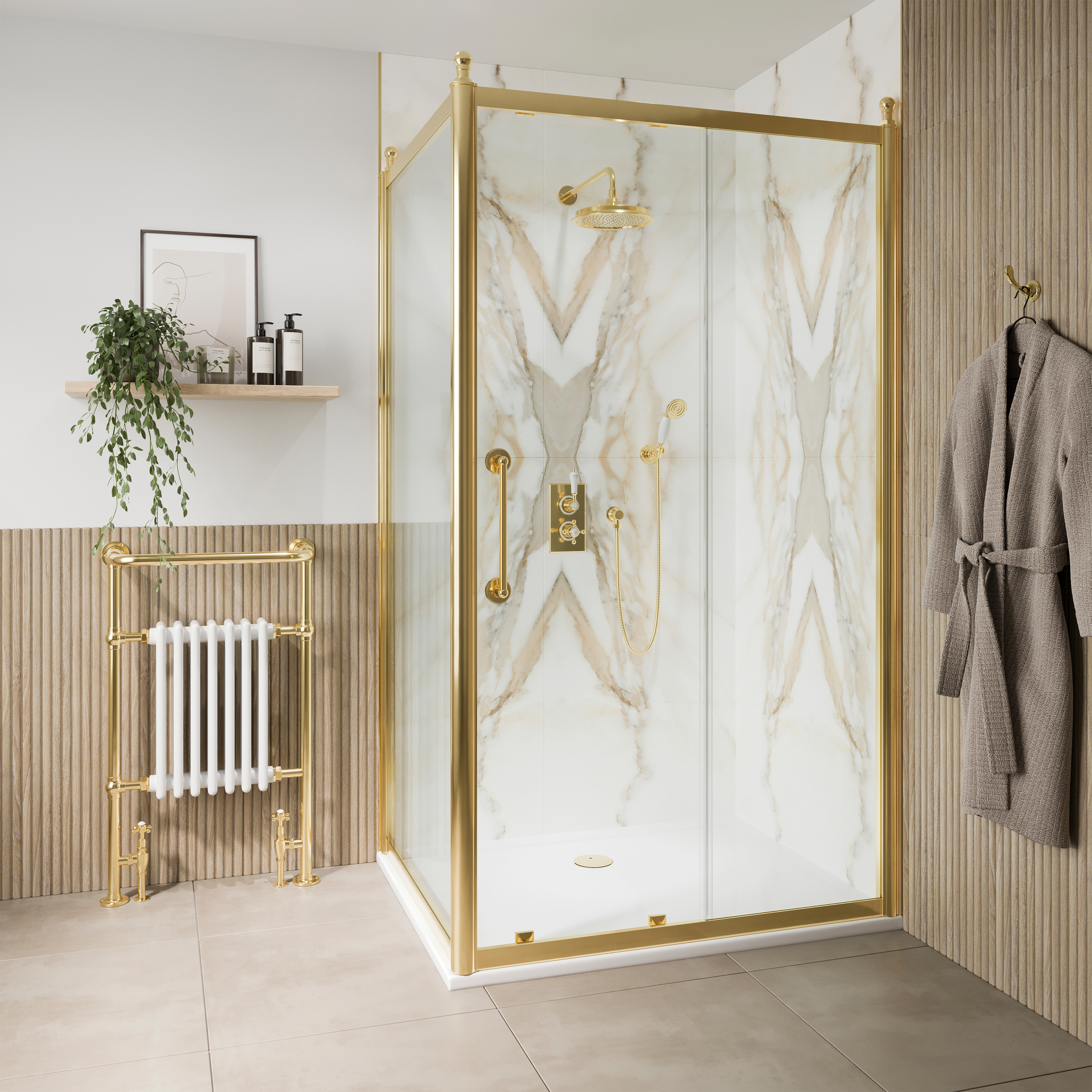 Burlington Classique 1850 8mm Gold Sliding Shower Door & Optional Side Panel