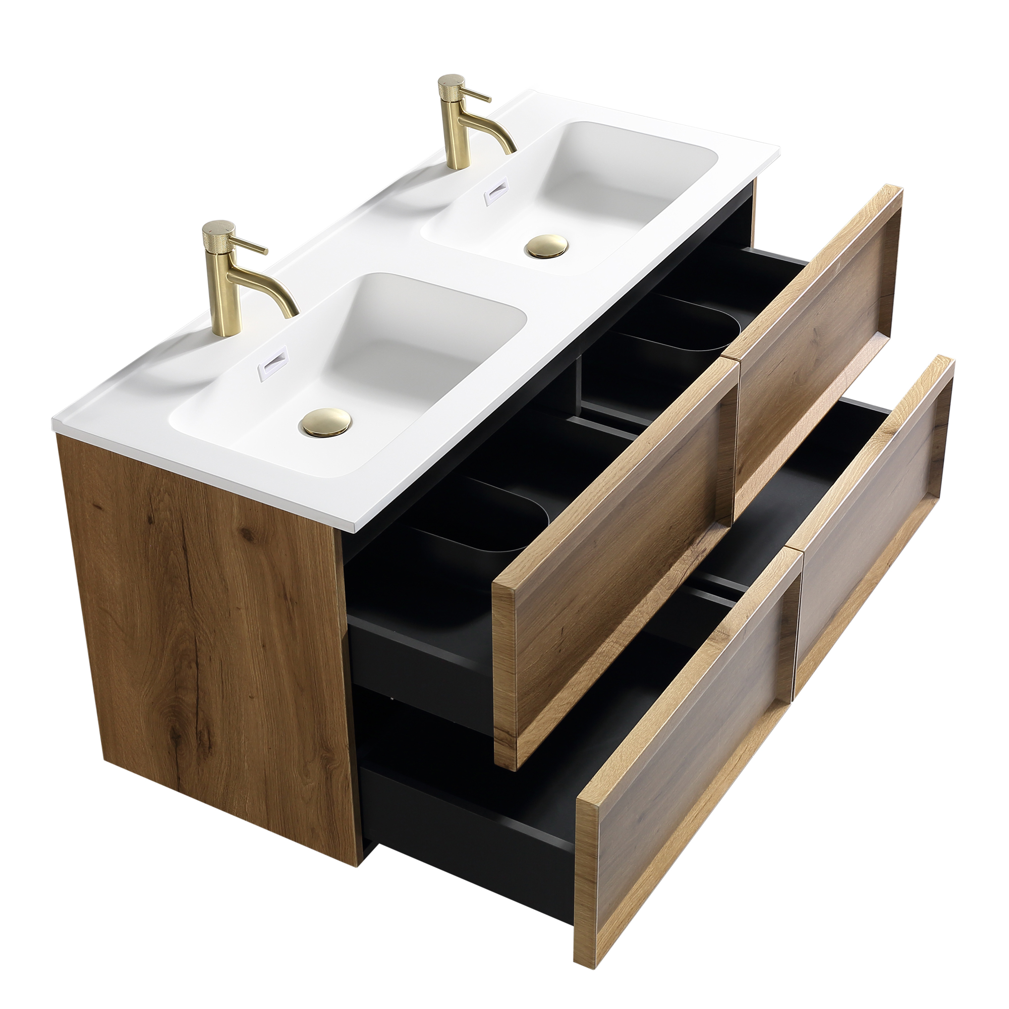 Aura 1200mm Wall Mounted Natural Oak Vanity Unit & Matt White Double Basin