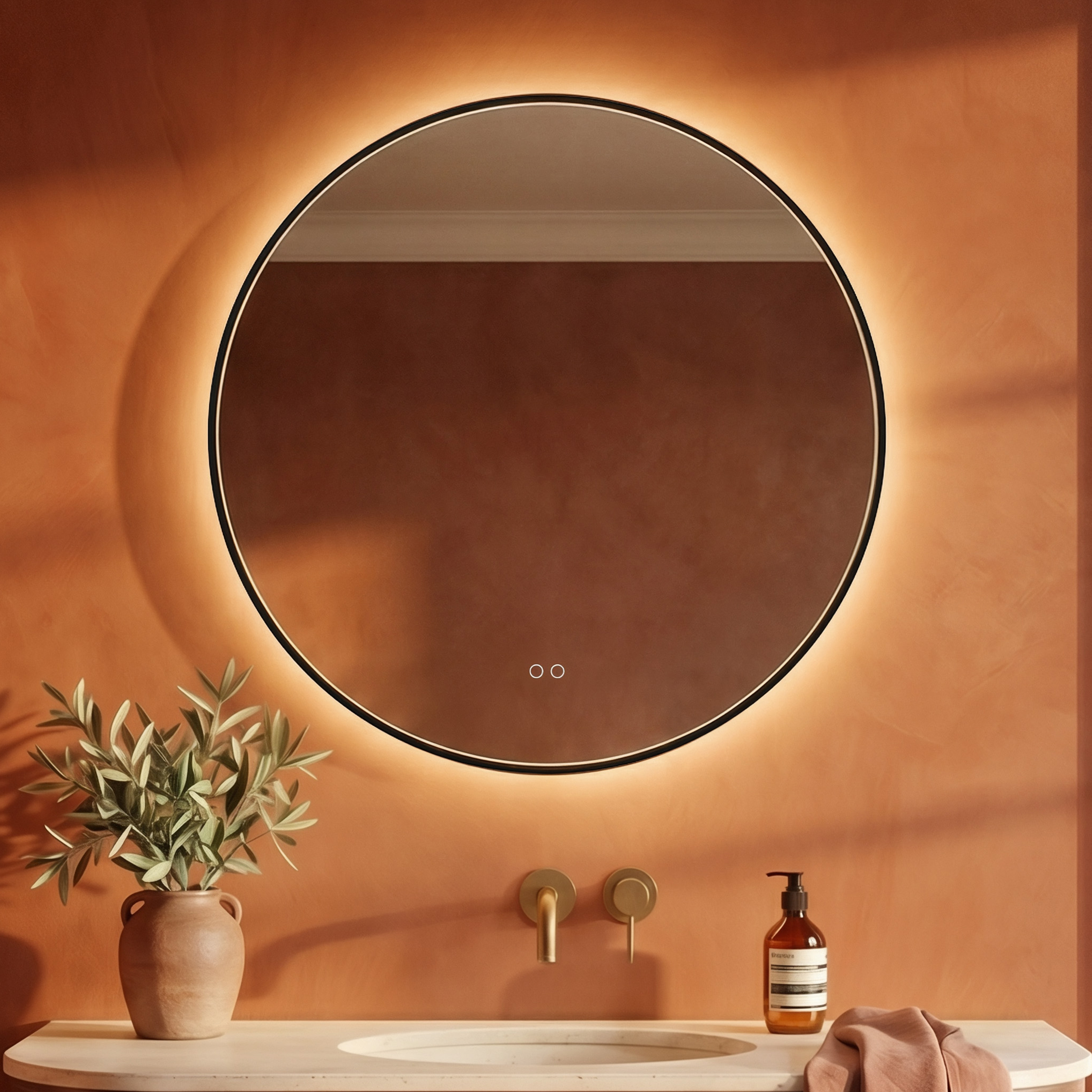 Origins Living Kingsley Matt Black Illuminated Round Mirror with Colour Change Lights - 800mm
