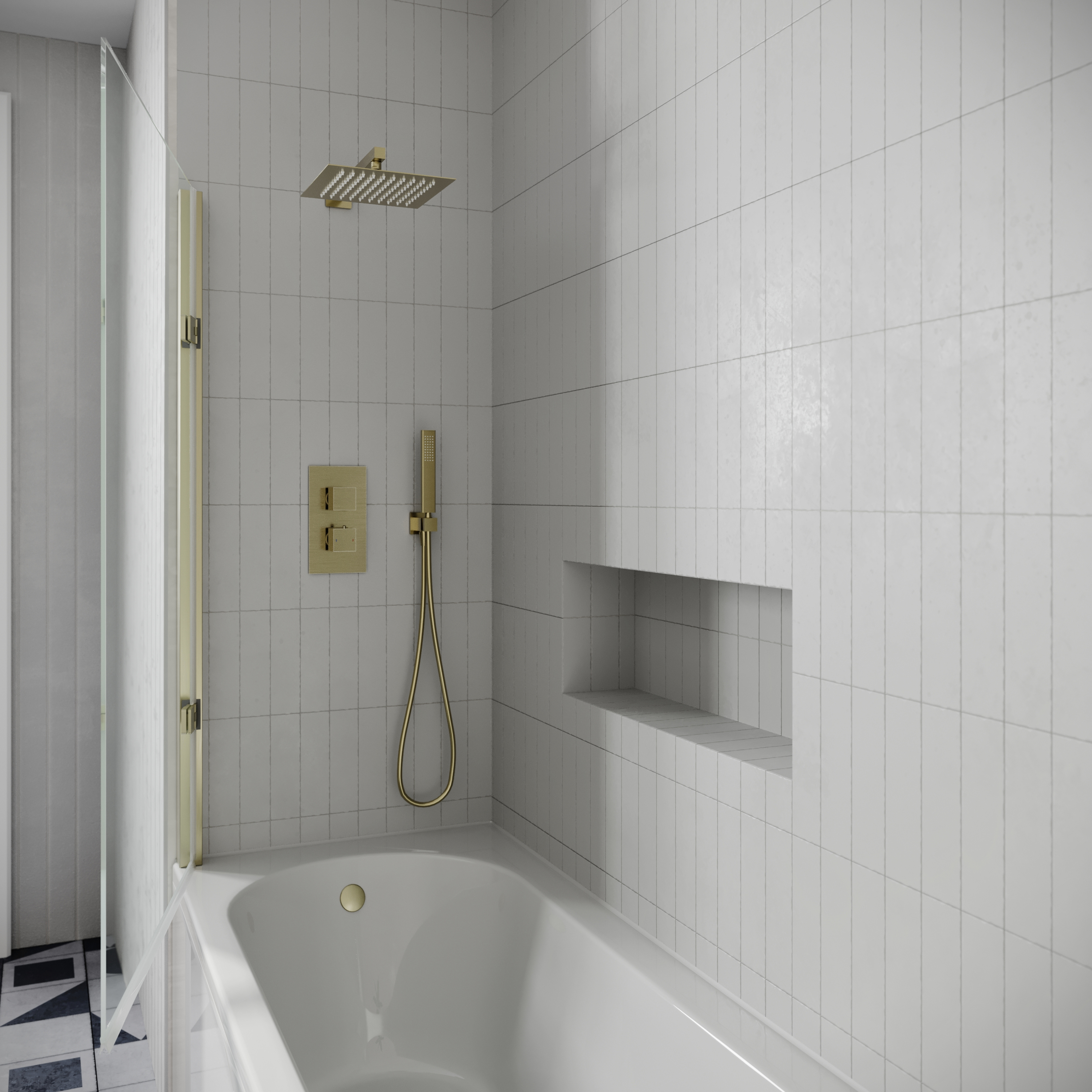 Drench J Shaped Shower Bath with Panel & Shower Screen - 1700mm