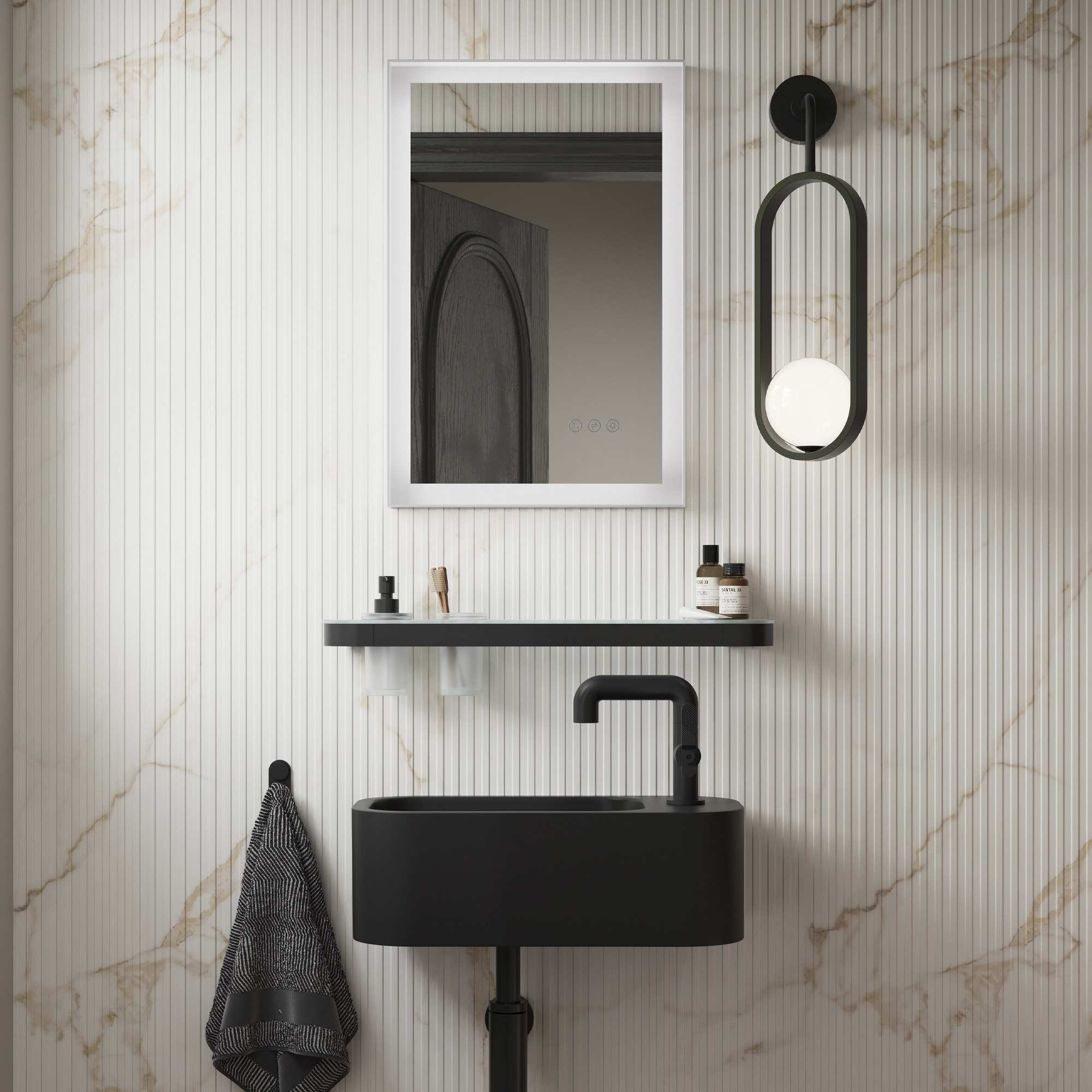 Crosswater Fluted Marble Waterproof Core Laminate Bathroom Wall Panel