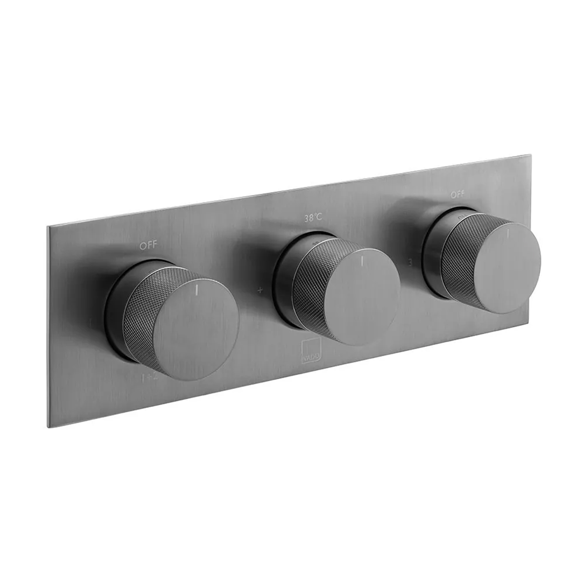 Vado Individual Tablet Knurled Horizontal 3 Outlet 3 Handle Thermostatic Concealed Shower Valve